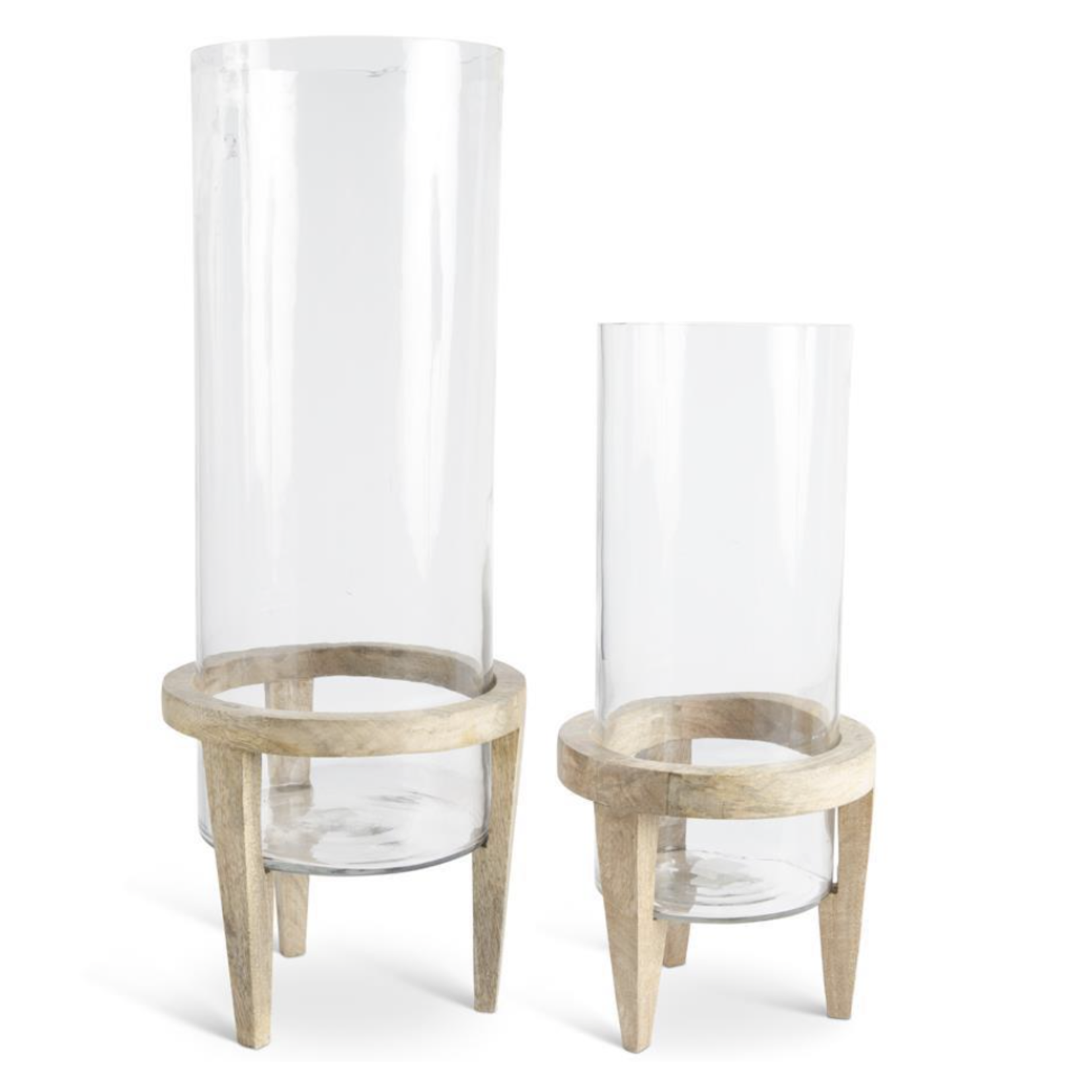 Outside The Box Set Of 2 Glass Cylinders with 3 Wood Leg Stand