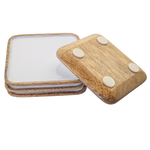 Outside The Box 4x4 Set Of 4 Mango Wood & White Enamel Coasters