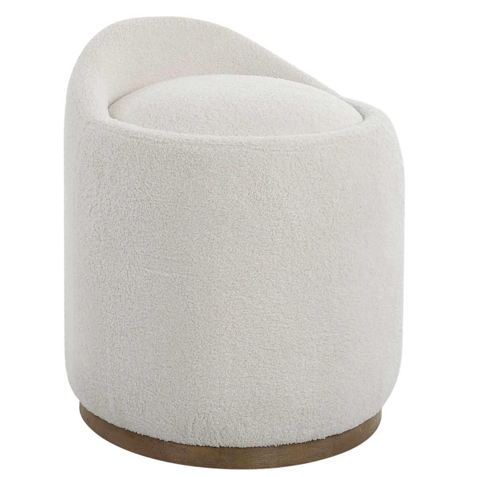 Outside The Box 21x24 White Natural Faux Sheepskin Swirl Swivel Ottoman / Stool