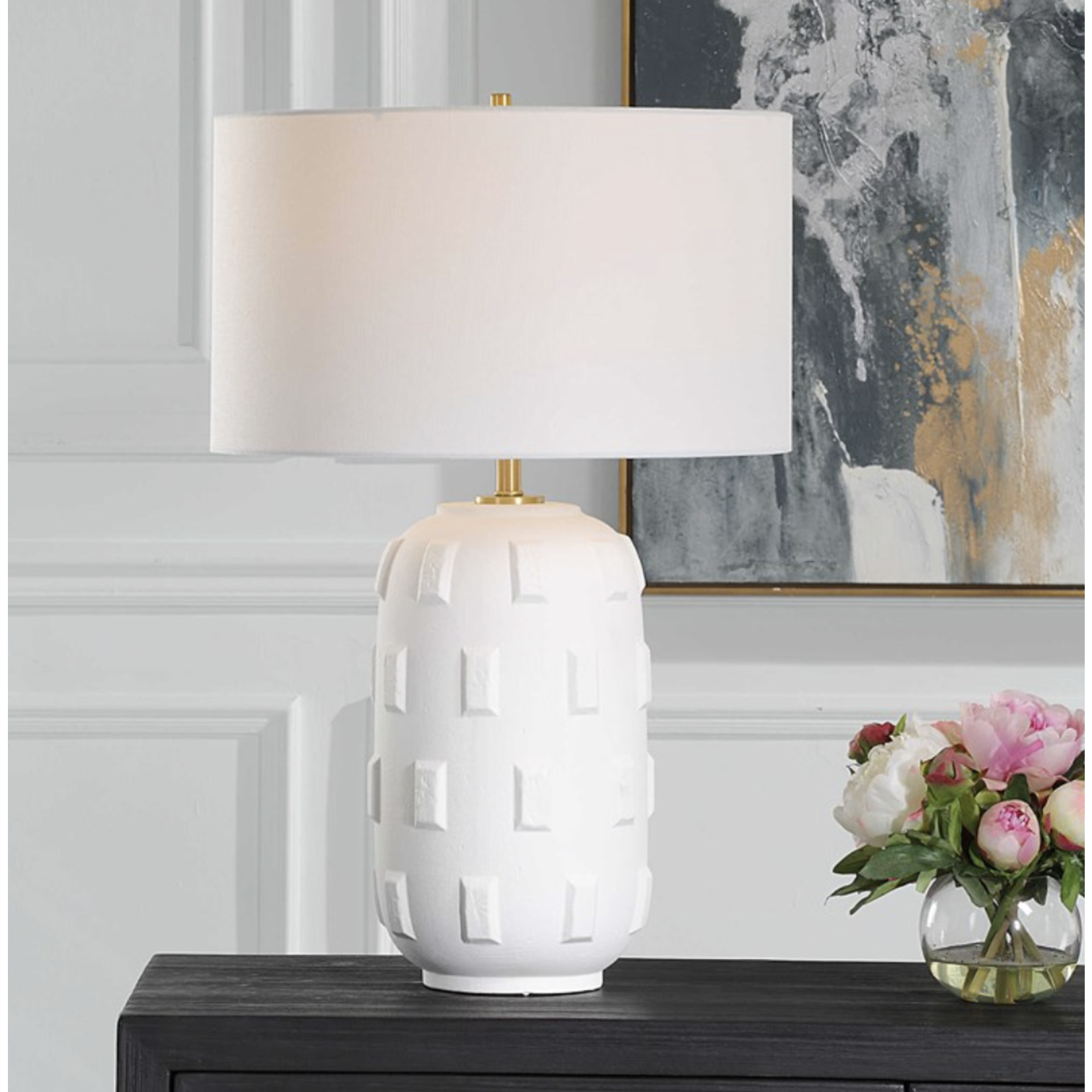 Outside The Box 26" Uttermost Emerie White Porcelain With Brick Patterns Table Lamp