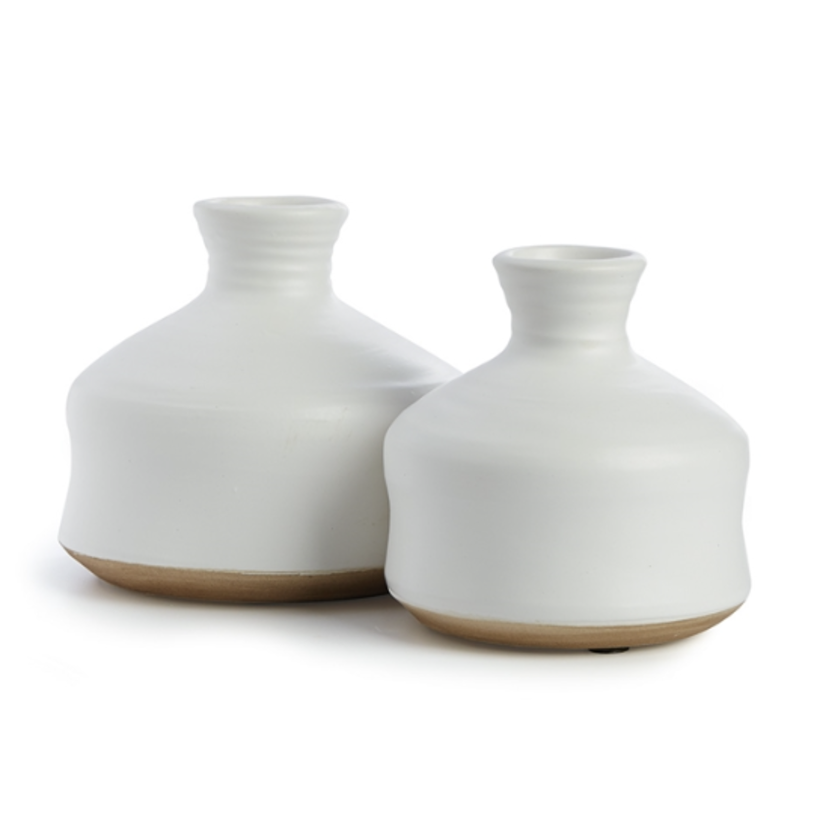 Outside The Box 6" & 5" Set Of 2 Atwood Matte White & Sand Ceramic Bud Vases