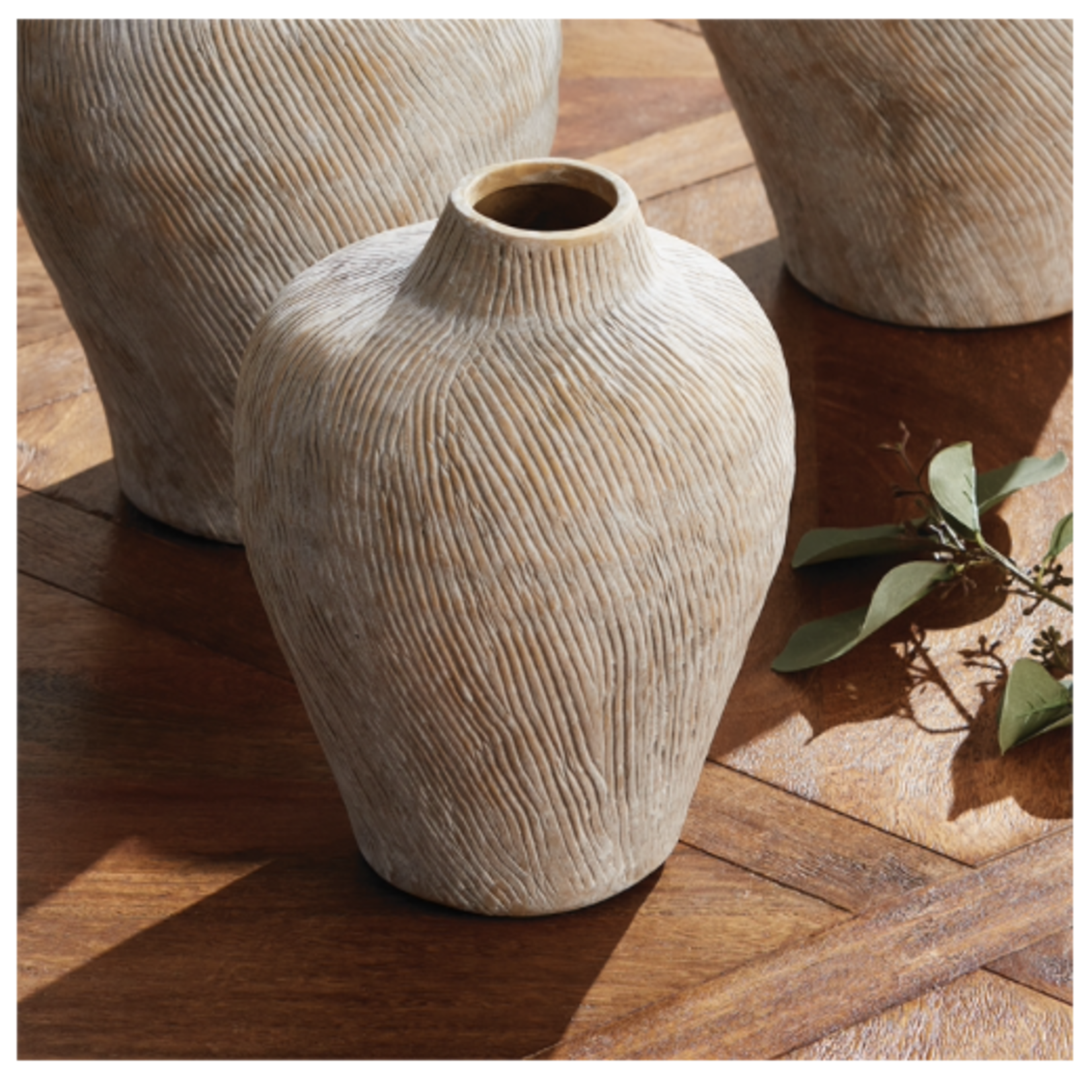 Outside The Box 10" Kassidi White & Natural Etched Texture Vase