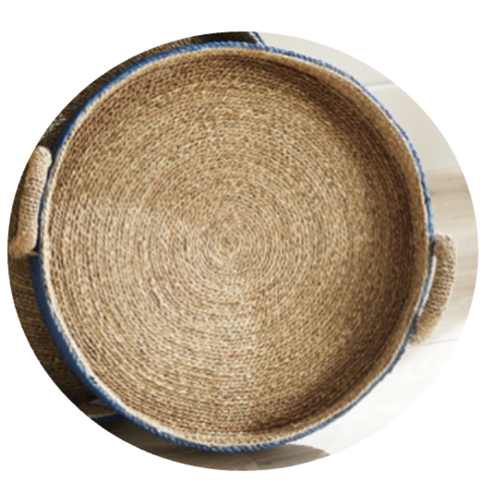 Outside The Box 25" Tiana Indigo & Natural Seagrass Hand-Crafted Round Tray
