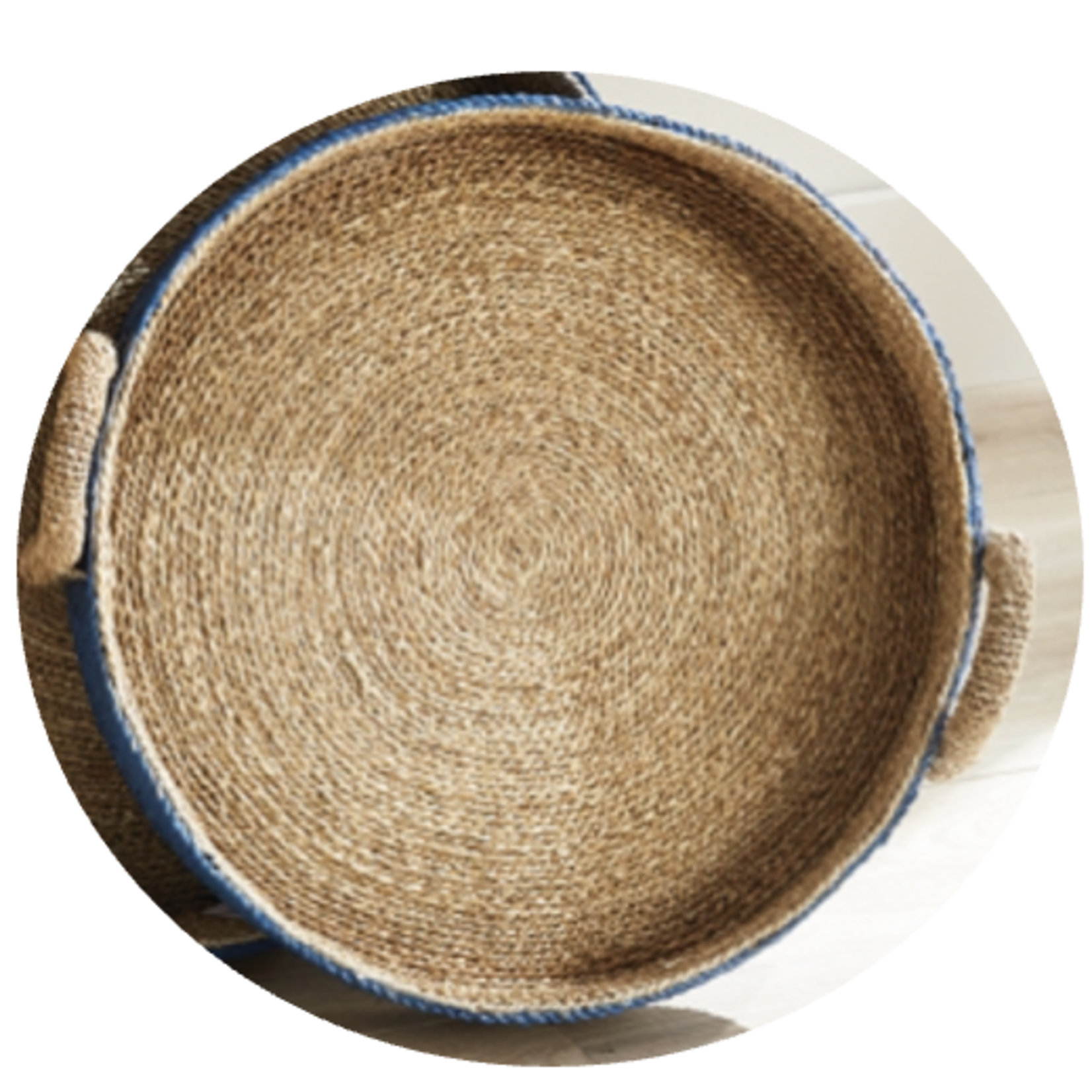 Outside The Box 22" Tiana Indigo & Natural Seagrass Hand-Crafted Round Tray