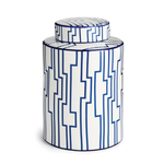 Outside The Box 12" Barclay Butera White & Blue Labyrinth Ceramic Lidded Jar