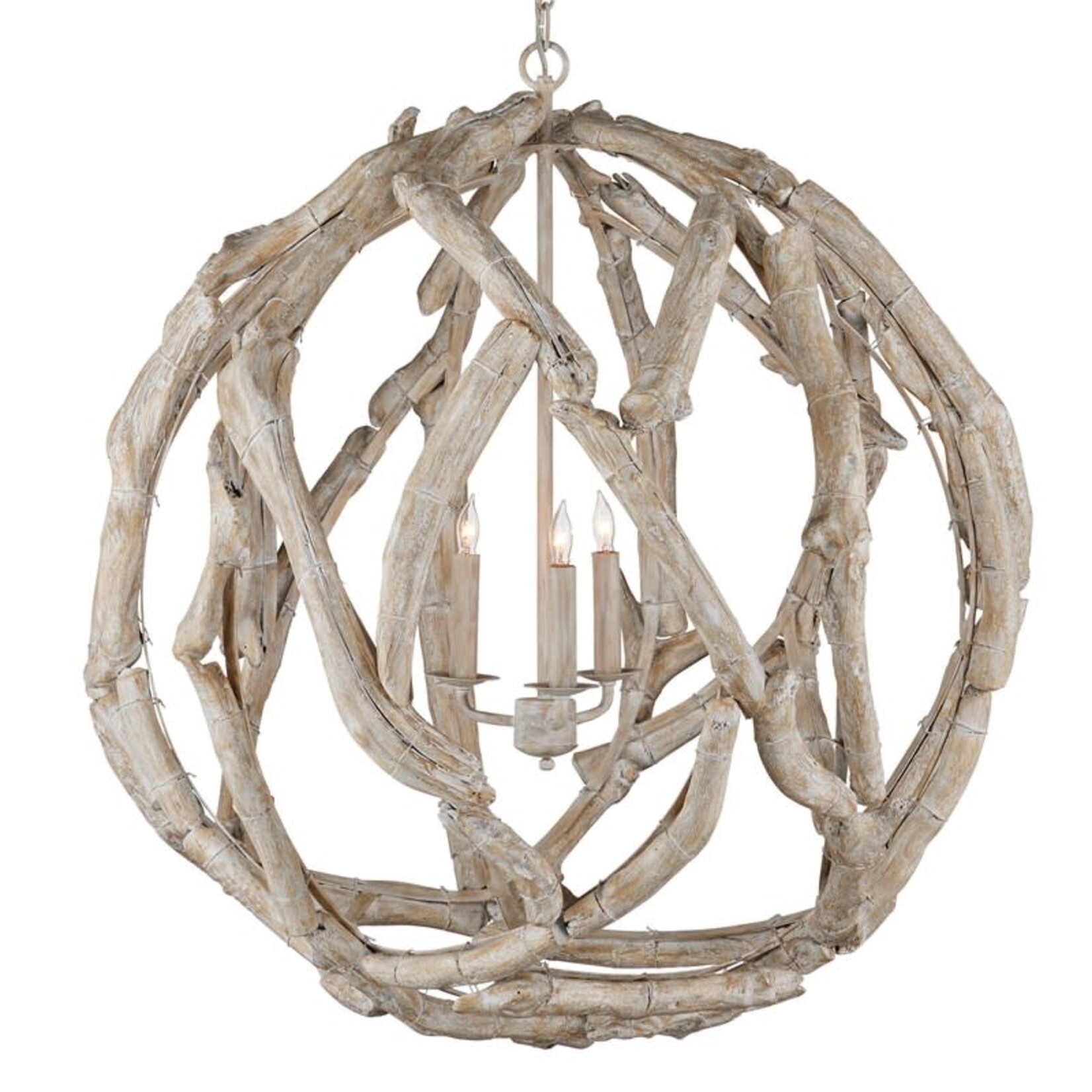 Outside The Box 31" Currey & Co Driftwood White Wash Orb Chandelier