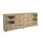 Outside The Box 84x19x36 Apothecary Reclaimed Fir Wood 8 Drawer & 4 Glass Display Drawers Chest