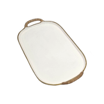 Outside The Box 21" White Enamel Aluminum Tray W/ Rattan Wrapped Handles