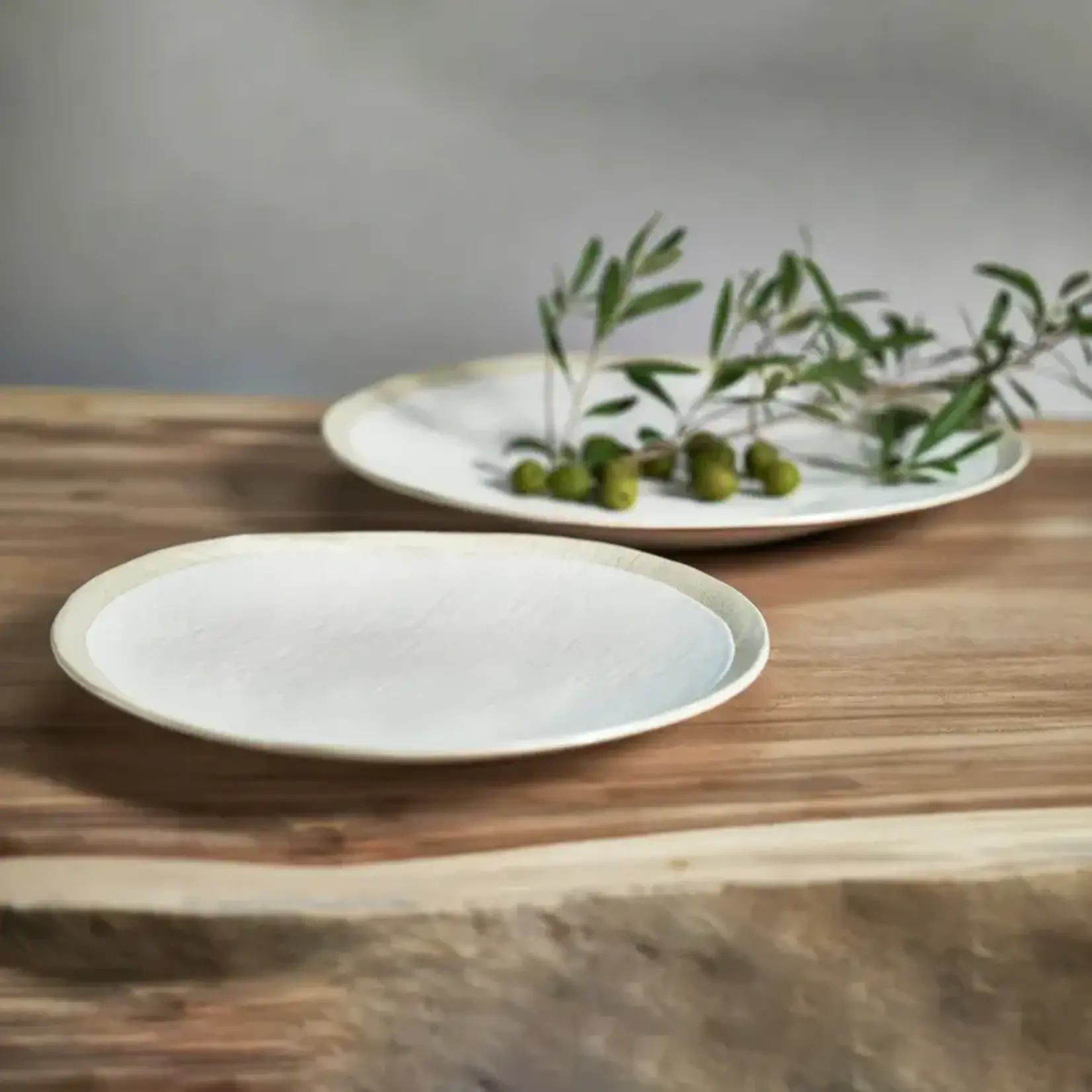Outside The Box 14" Alanya Organic Matte White Ceramic Linen Texture Platter
