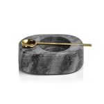 Outside The Box Tuscan Gray Marble Salt & Pepper Bowl With Gold Spoon