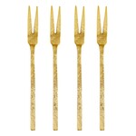 Outside The Box 5" Set Of 4 Hammered Gold Appetizer Forks W / Muslin Bag