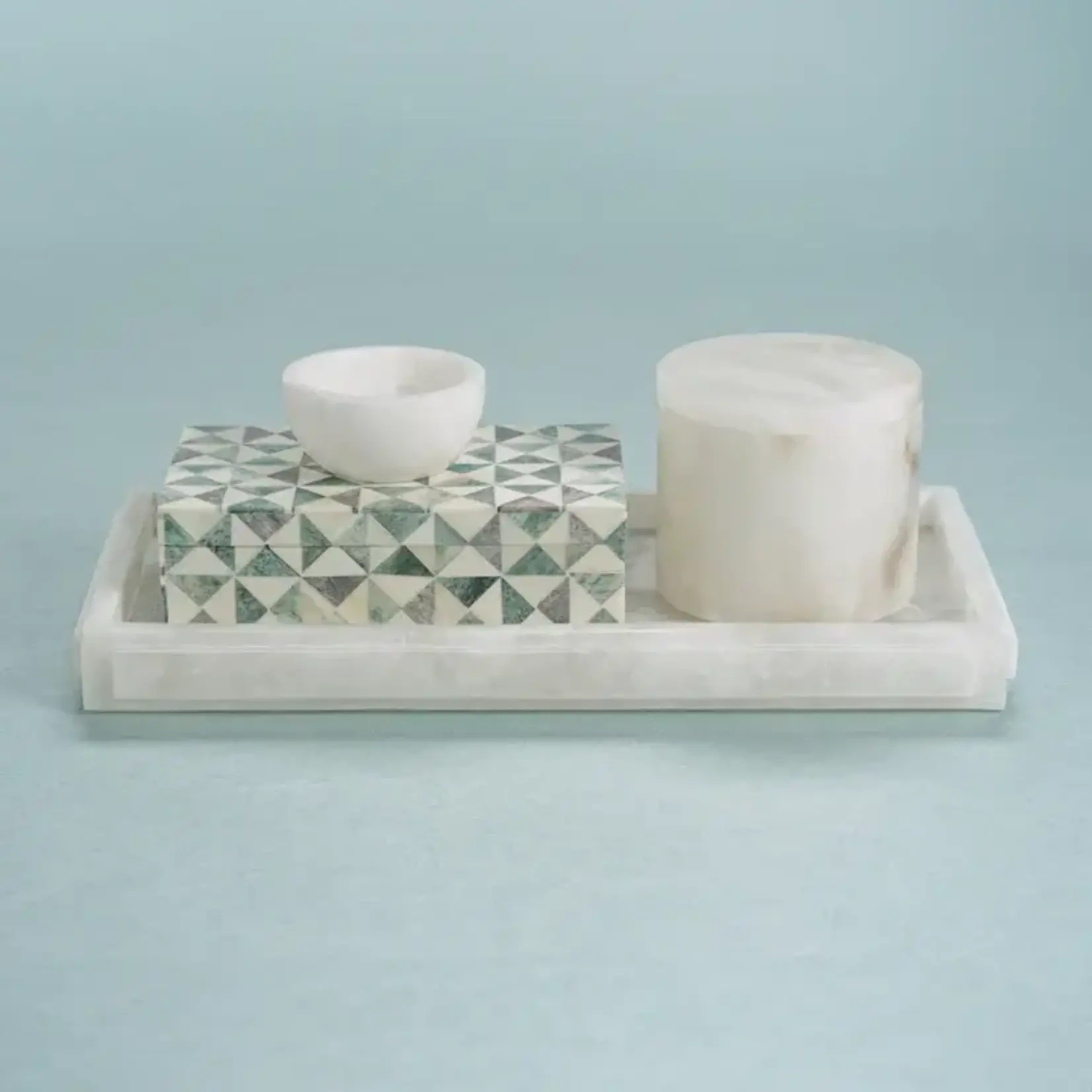Outside The Box 14 x 7 Cote D'Azur White Alabaster Vanity Tray