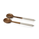 Outside The Box 12" Set Of 2 Solid Mango Wood & White Enamel Salad Servers