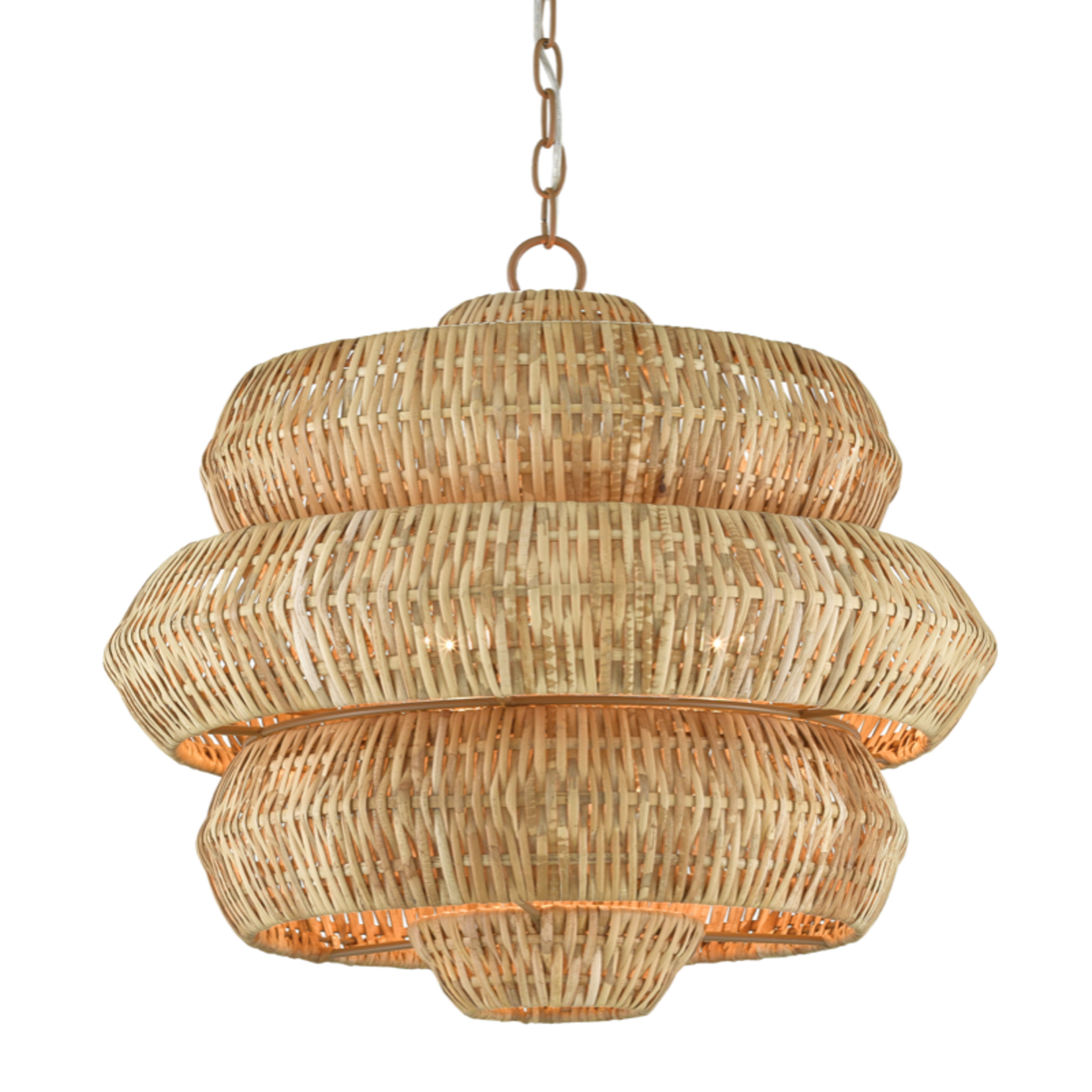 Outside The Box 20" Currey Antibes Natural Rattan & Wrought Iron Chandelier