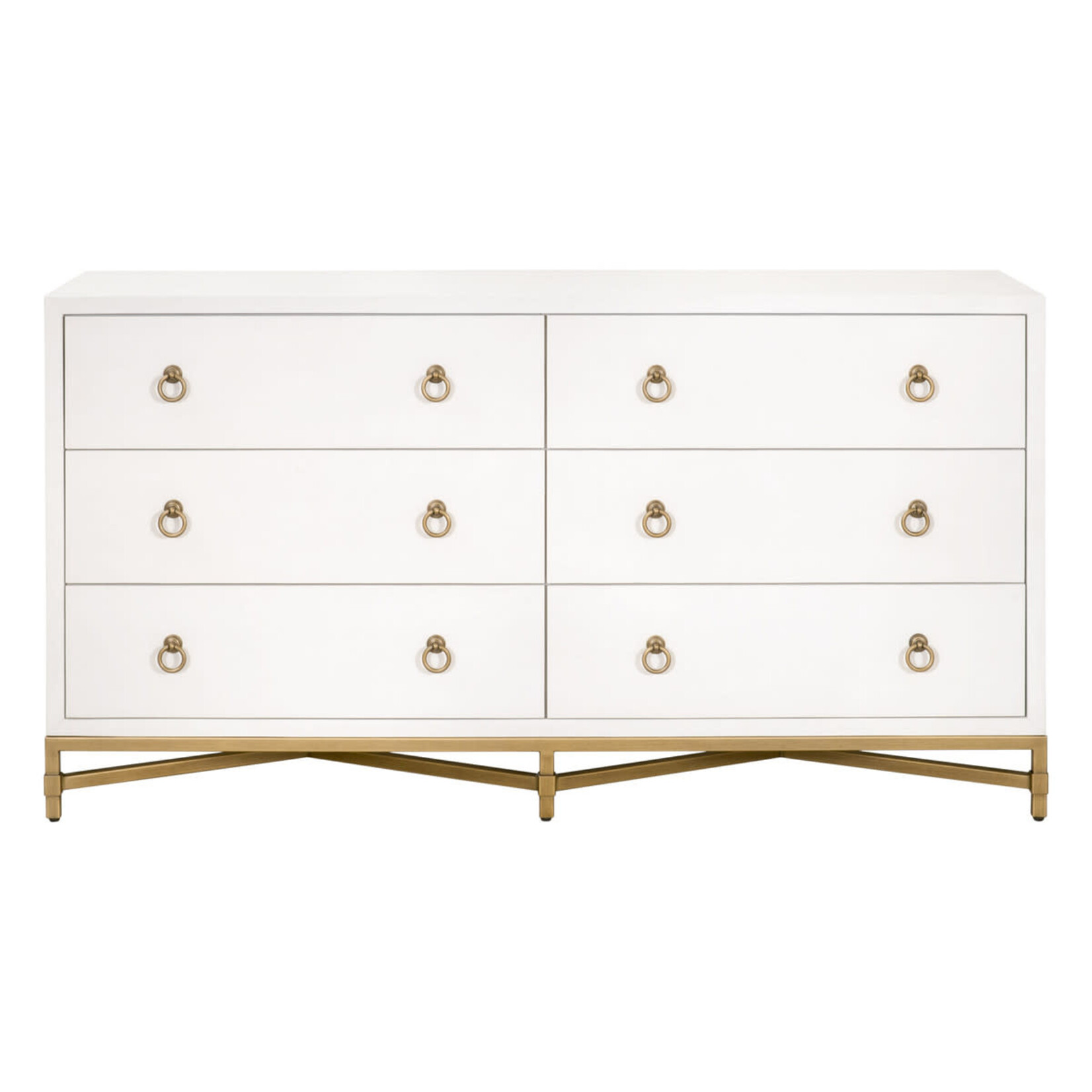 Outside The Box 68x20x38 Strand Shagreen Pearl White & Gold 6 Drawer Double Dresser