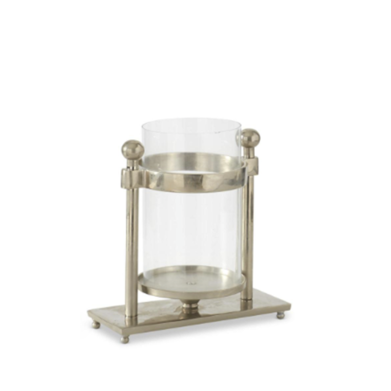 Outside The Box 10" Glass Cylinder & Silver Metal Rectangular Candleholder