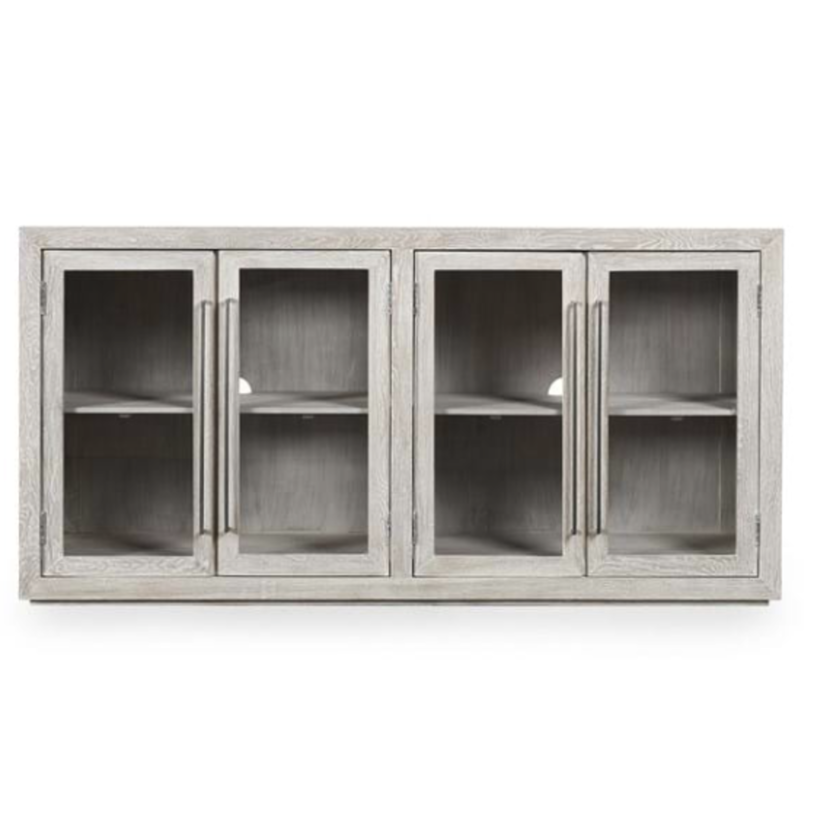 Outside The Box 72x18x36 Bradley White Wash Solid Oak Wood Adjustable Shelf 4 Door Sideboard