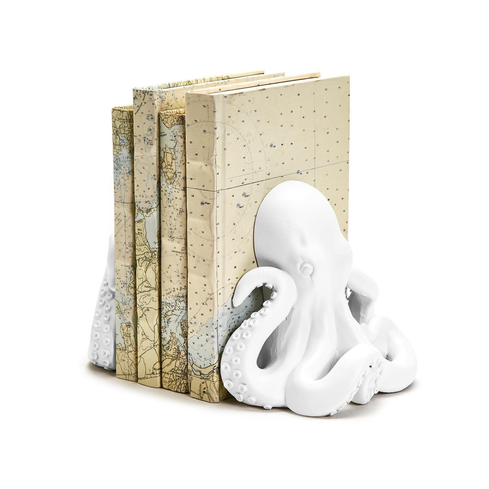 Outside The Box 6" Set Of 2 Octopus White Resin Bookends