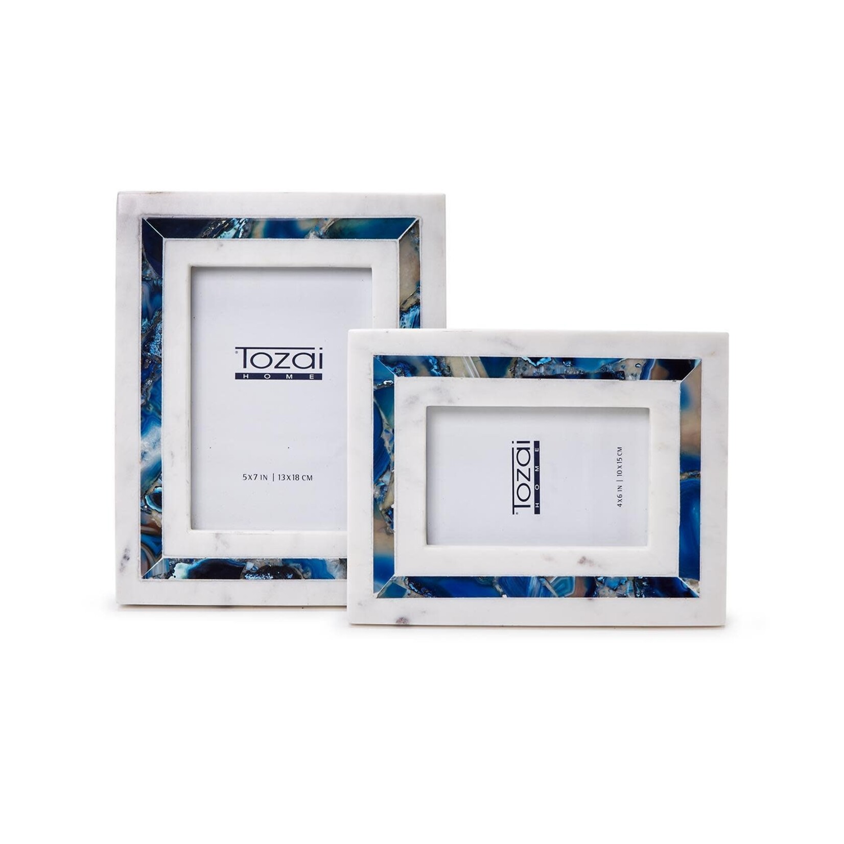 Outside The Box 5x7 White Marble & Blue Amazonite Inlay Photo Frame