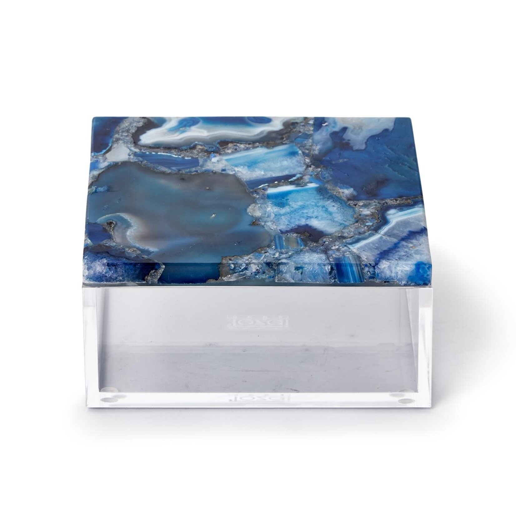 Outside The Box 6" Genuine Blue Agate & Acrylic Square Decorative Box