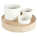 Outside The Box 8" Trio White Ceramic Bowls & Paulownia Wood Base