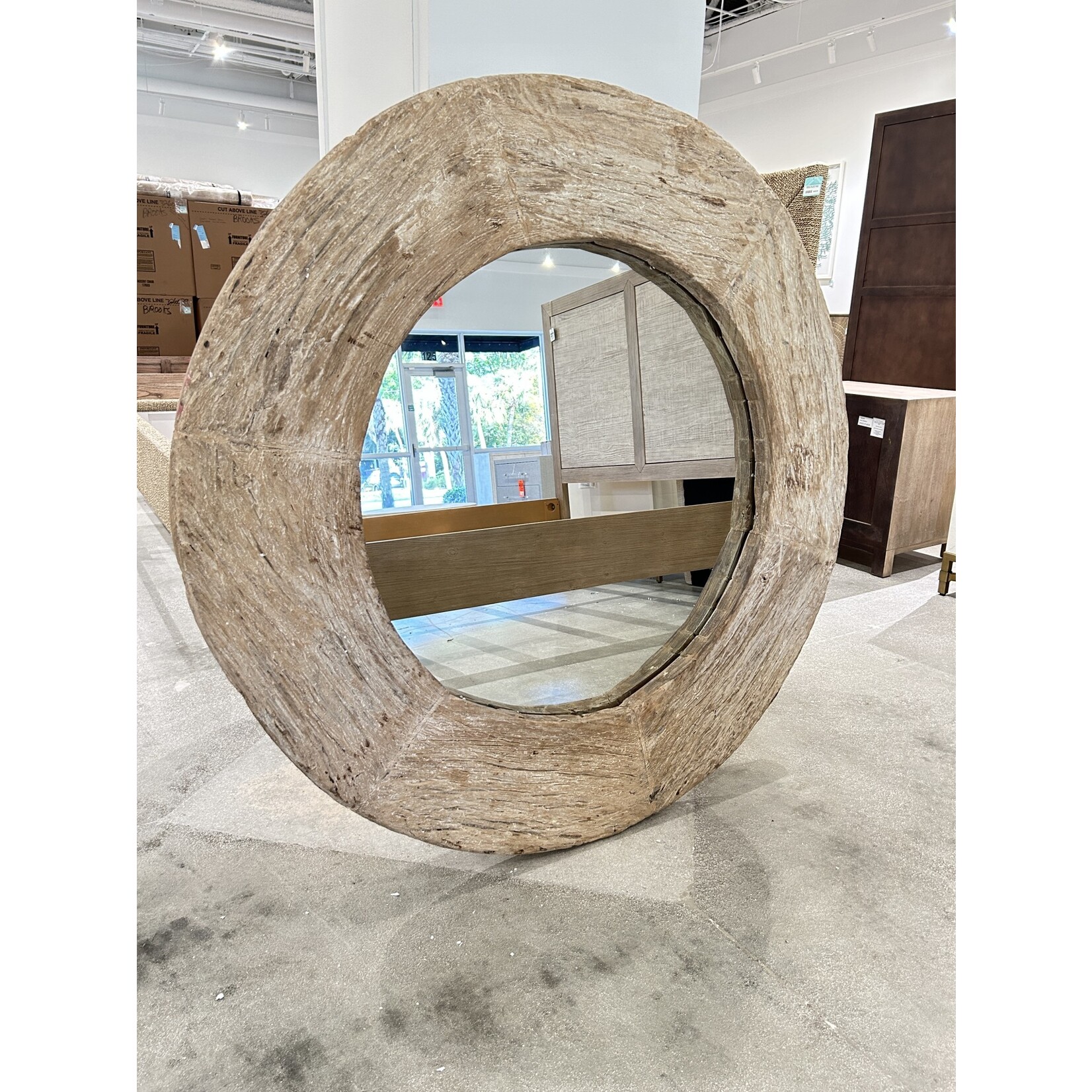 Outside The Box 47" Bleached Solid Wood Round Mirror