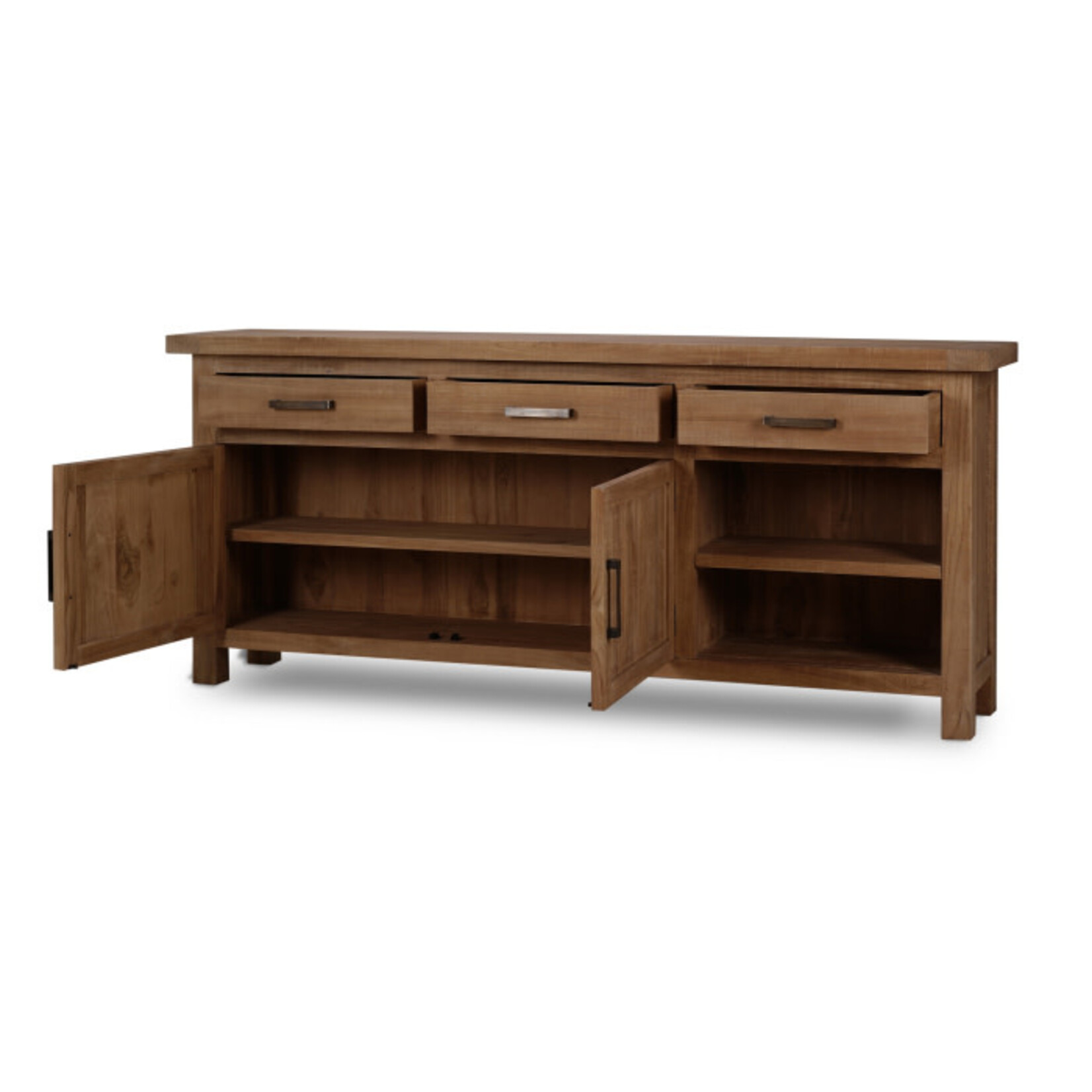 Outside The Box 84x16x36 Tuscan Solid Teak Wood 3 Drawer 2 Door Sideboard In Natural - TNT