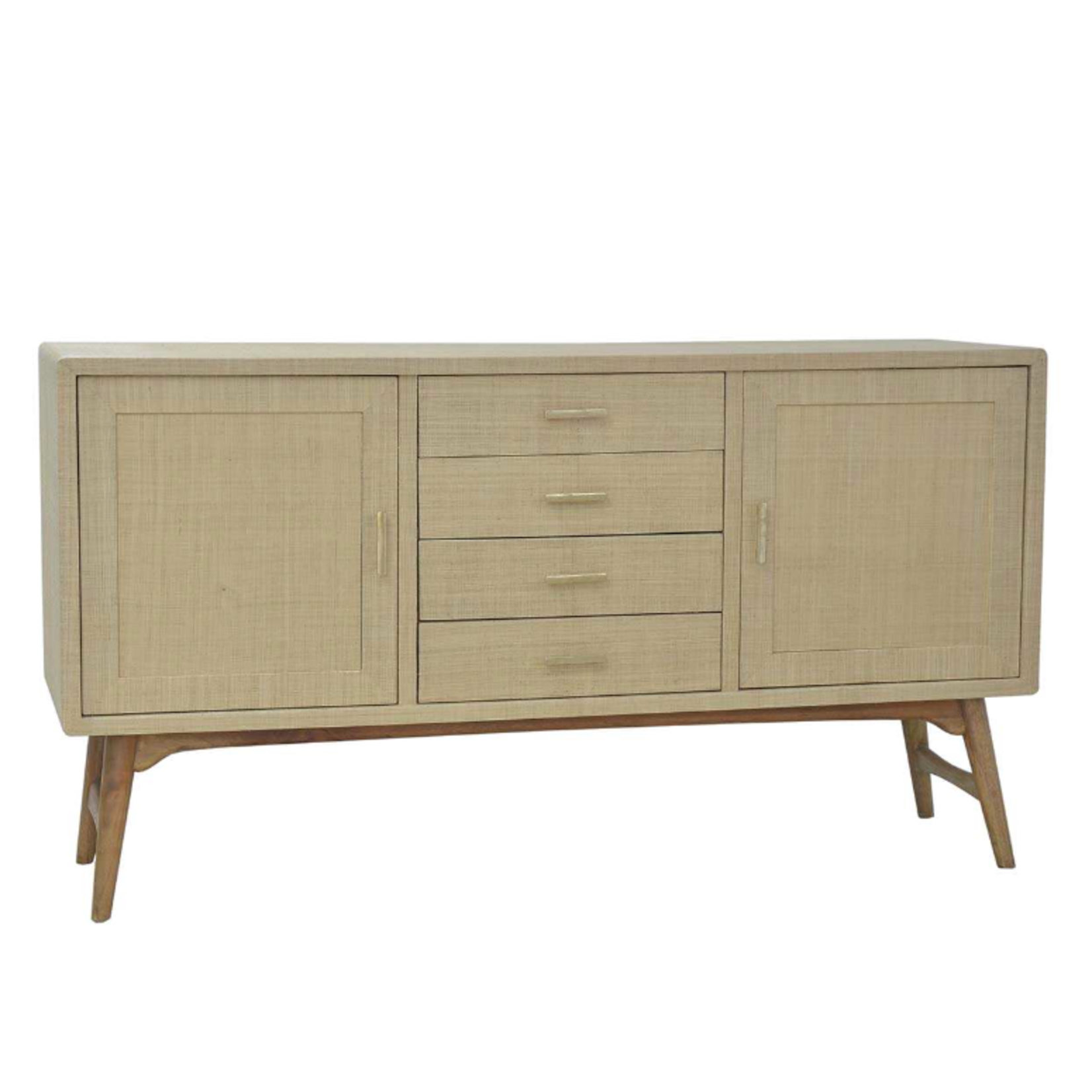 Outside The Box 68x20x37 Pierre Natural Raffia Mahogany 4 Drawer 2 Door Buffet In Antique Oak - AFD