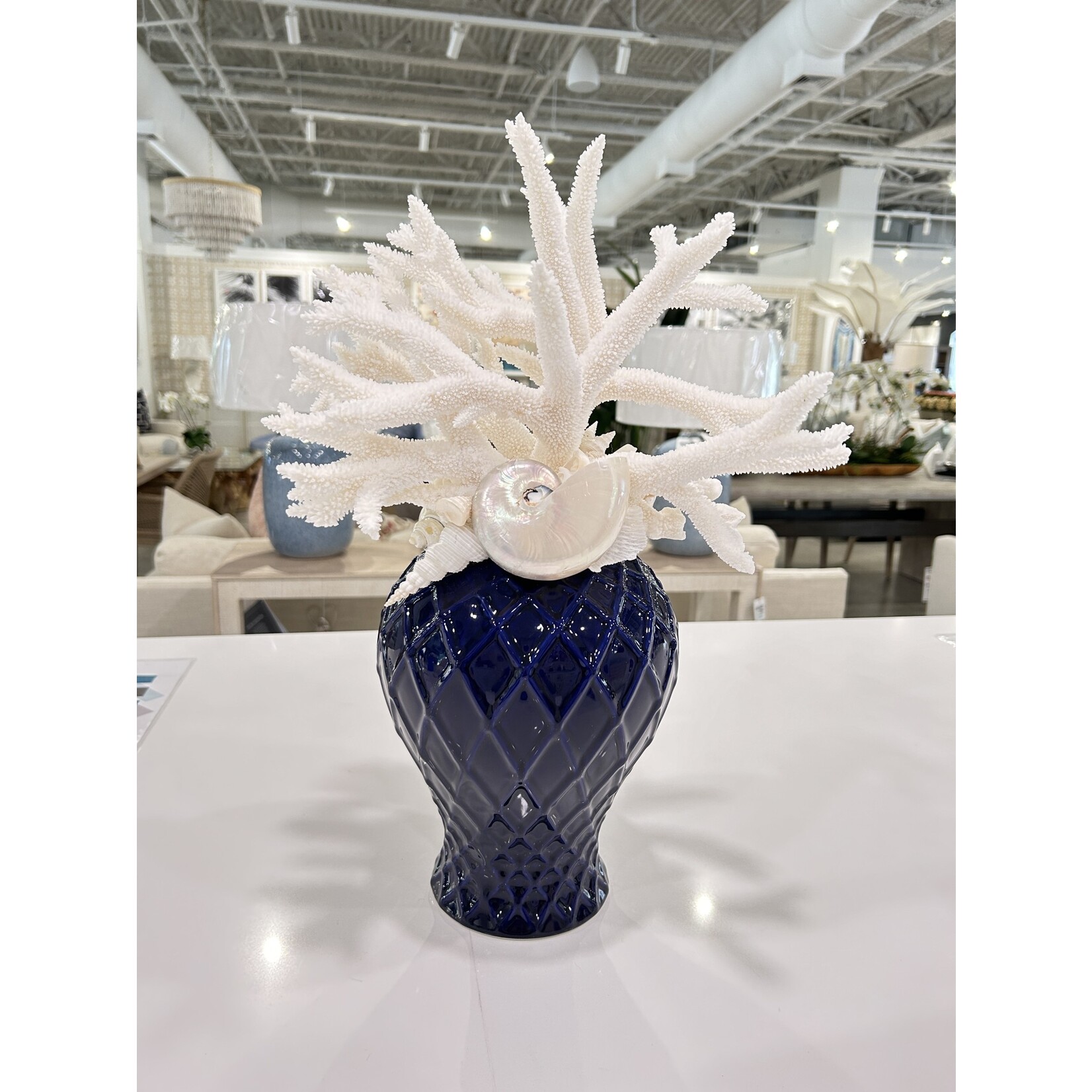 Outside The Box 19" Midnight Ocean Blue & White Coral Vase