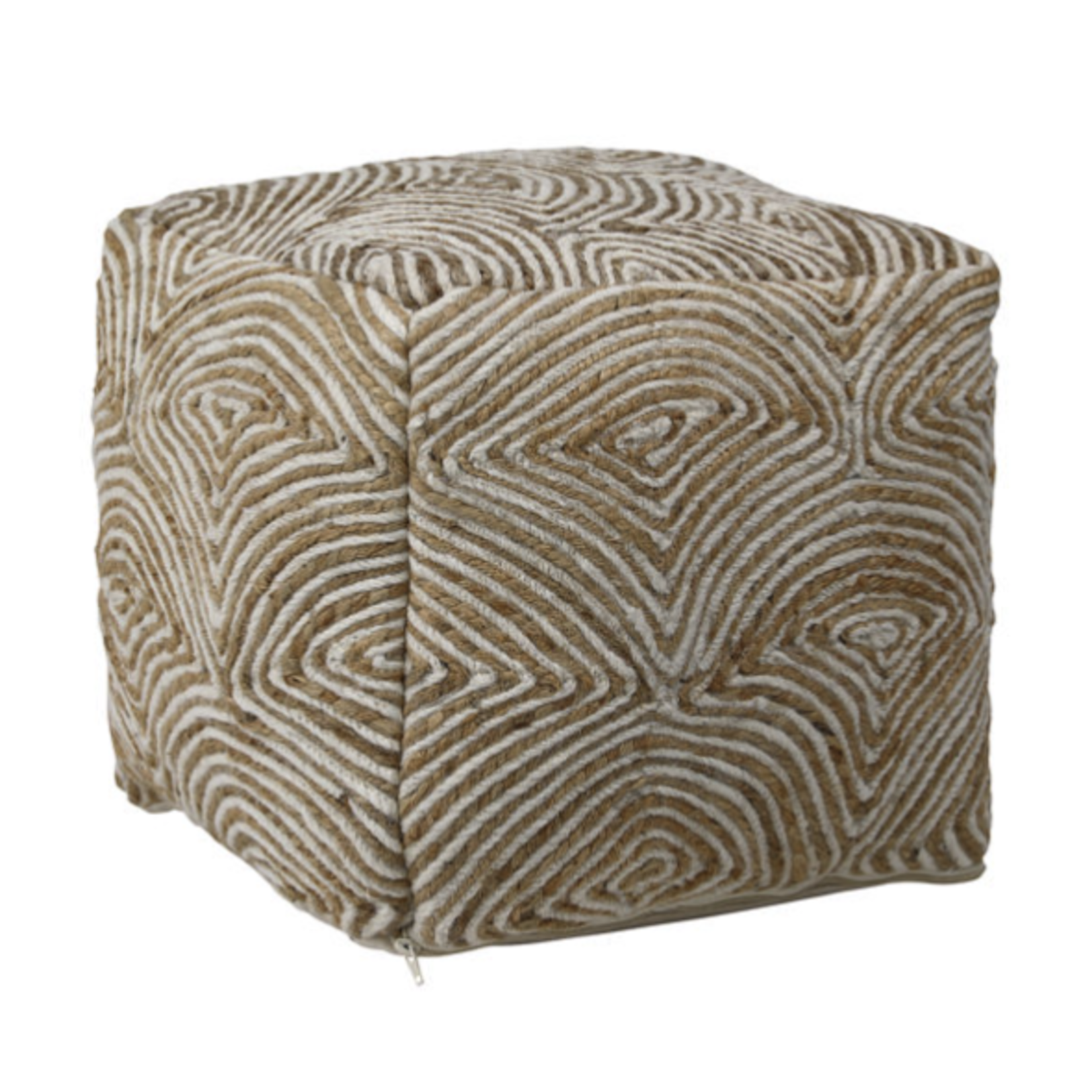 Outside The Box 16x16x16 Tabitha Natural Hand-Woven Wood & Jute Pouf