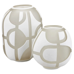 Outside The Box 11" & 16"  Set Of 2 Art Decortif White Hand-Crafted Glass Vases