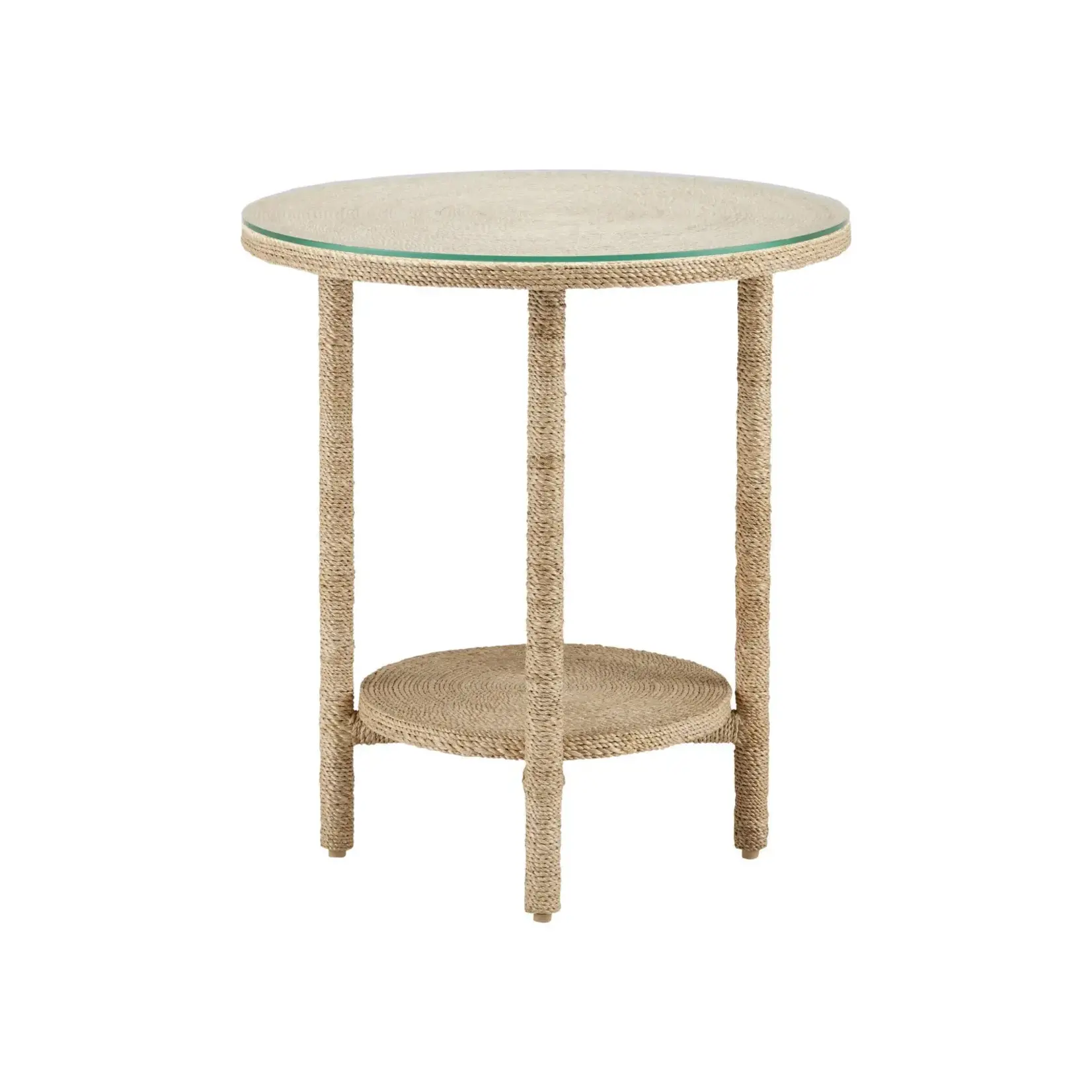 Outside The Box 22x24 Currey & Co Limay Natural Abaca Rope Wrought Iron Accent Table W / Glass