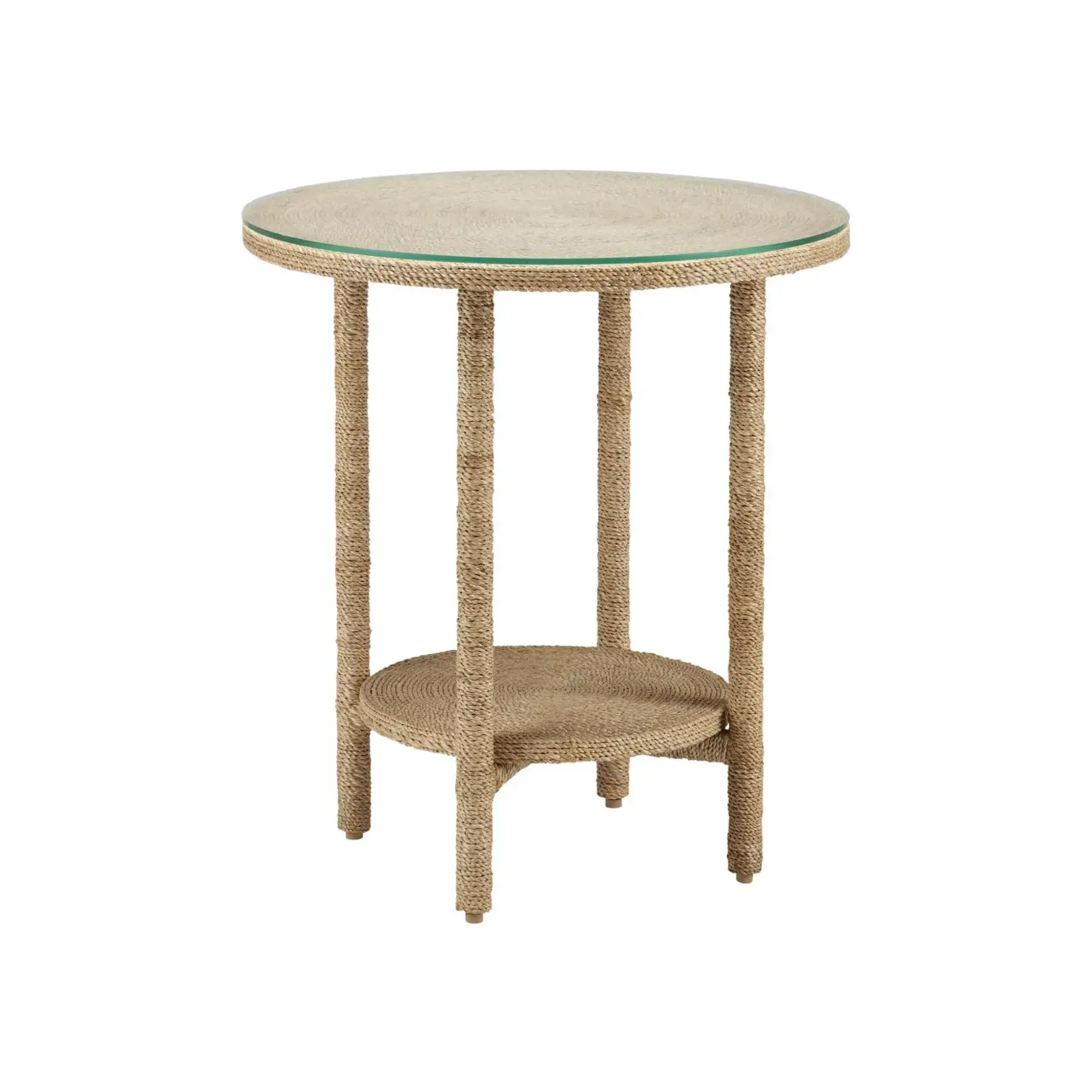 Outside The Box 22x24 Currey & Co Limay Natural Abaca Rope Wrought Iron Accent Table W / Glass
