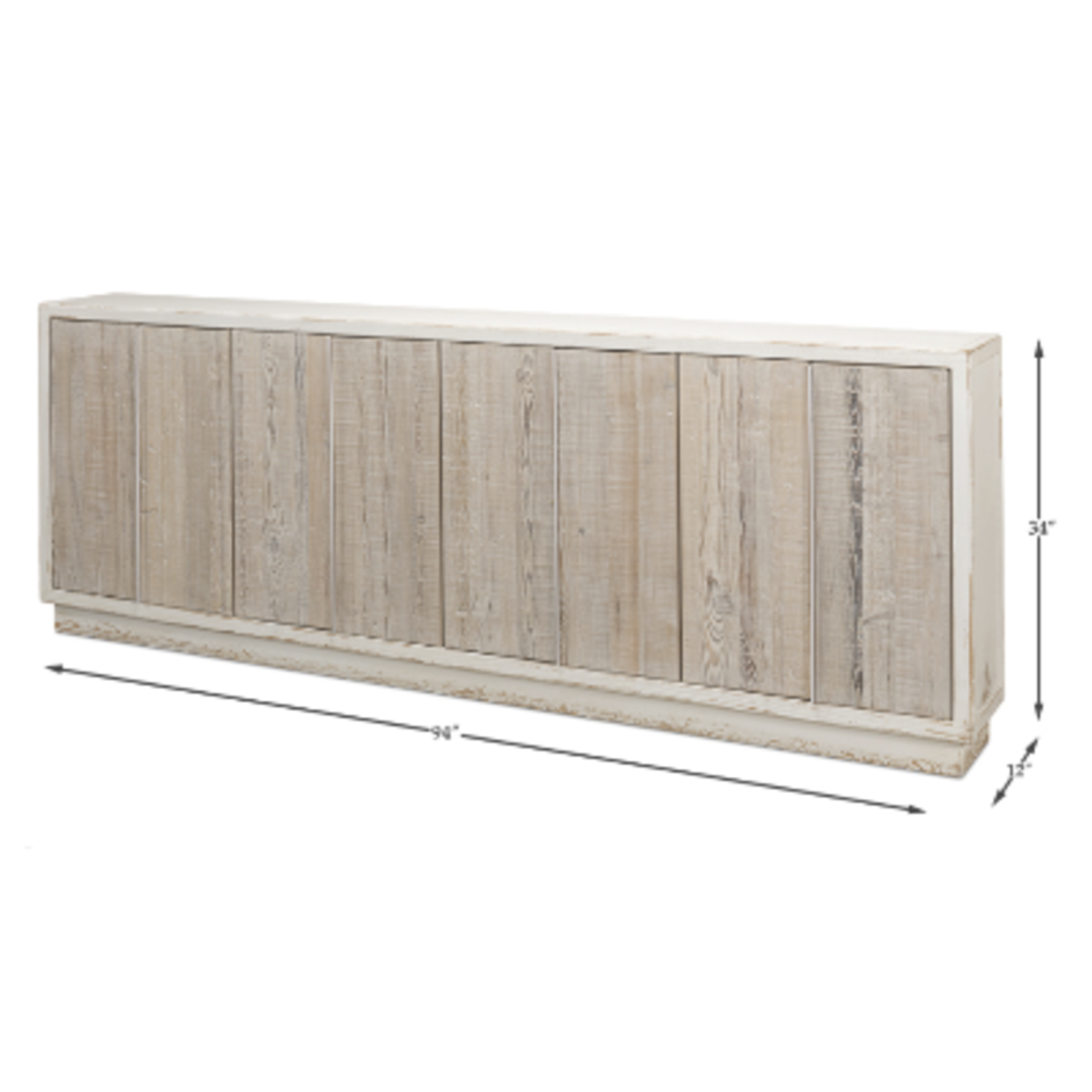 Outside The Box 94x12x34 Stefano Reclaimed Solid Pine White & Natural Sideboard