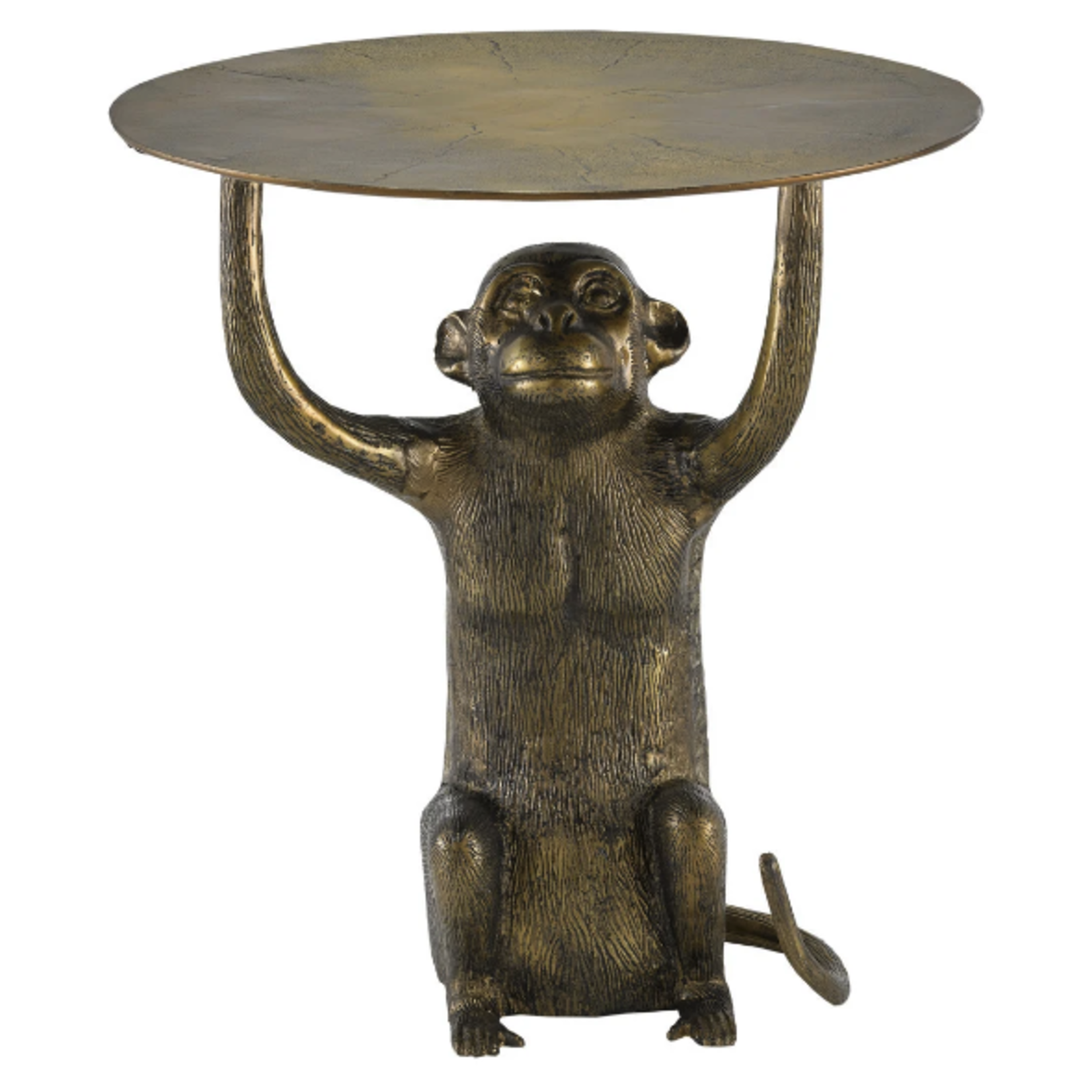 Outside The Box 24x22 Currey & Co Abu Monkey Antique Gold Aluminum Accent Table