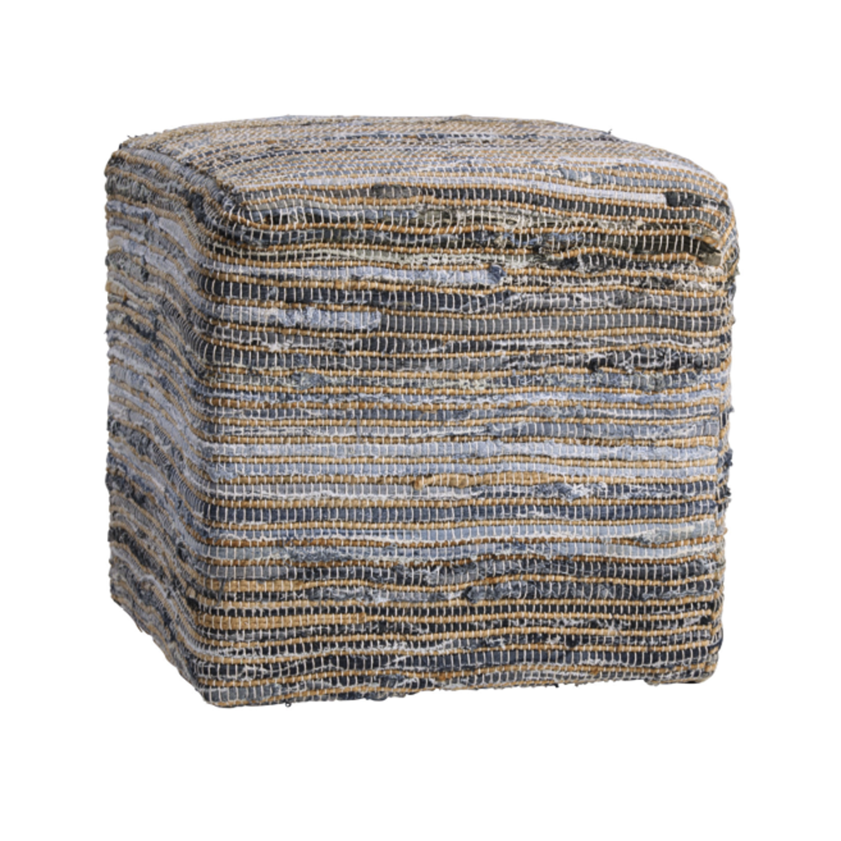Outside The Box 18x18 Assam Denim Blue & Natural Jute Ottoman / Pouf
