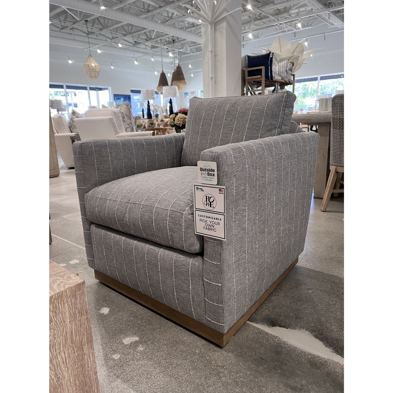 Outside The Box Allie Blue W / Stripe Kid Proof Performance Fabric Upholstered Swivel Chair Washed Oak Base RA251-52 (AA)