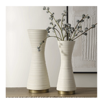 Outside The Box 18" & 15" Set Of 2 Ridgeline White & Antique Gold Ceramic Vases