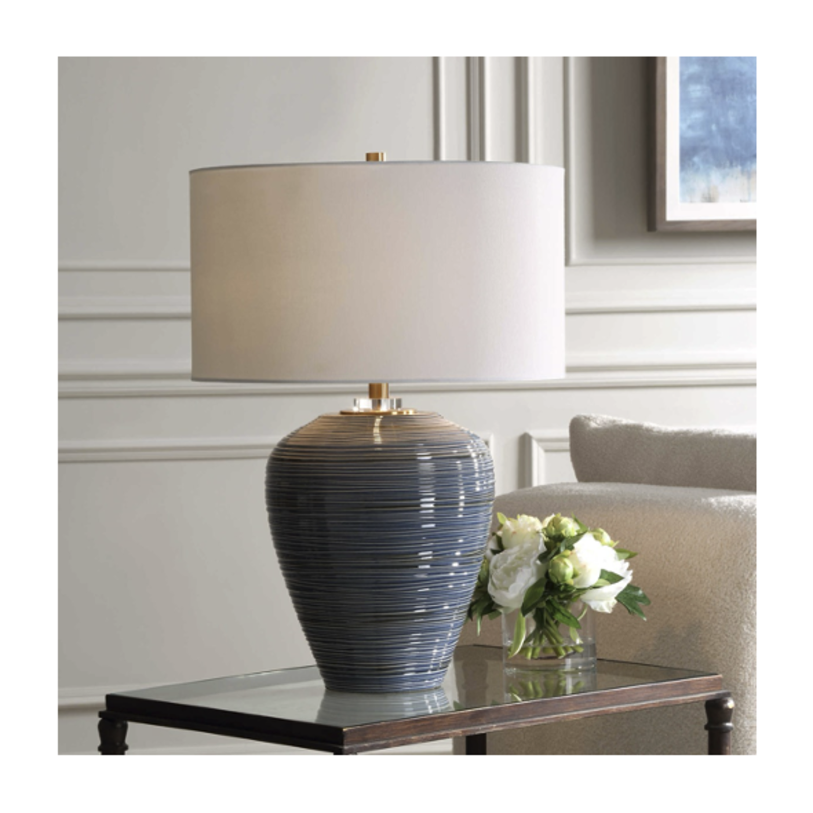 Outside The Box 26" Uttermost Moher Blue Glossy Ceramic Table Lamp