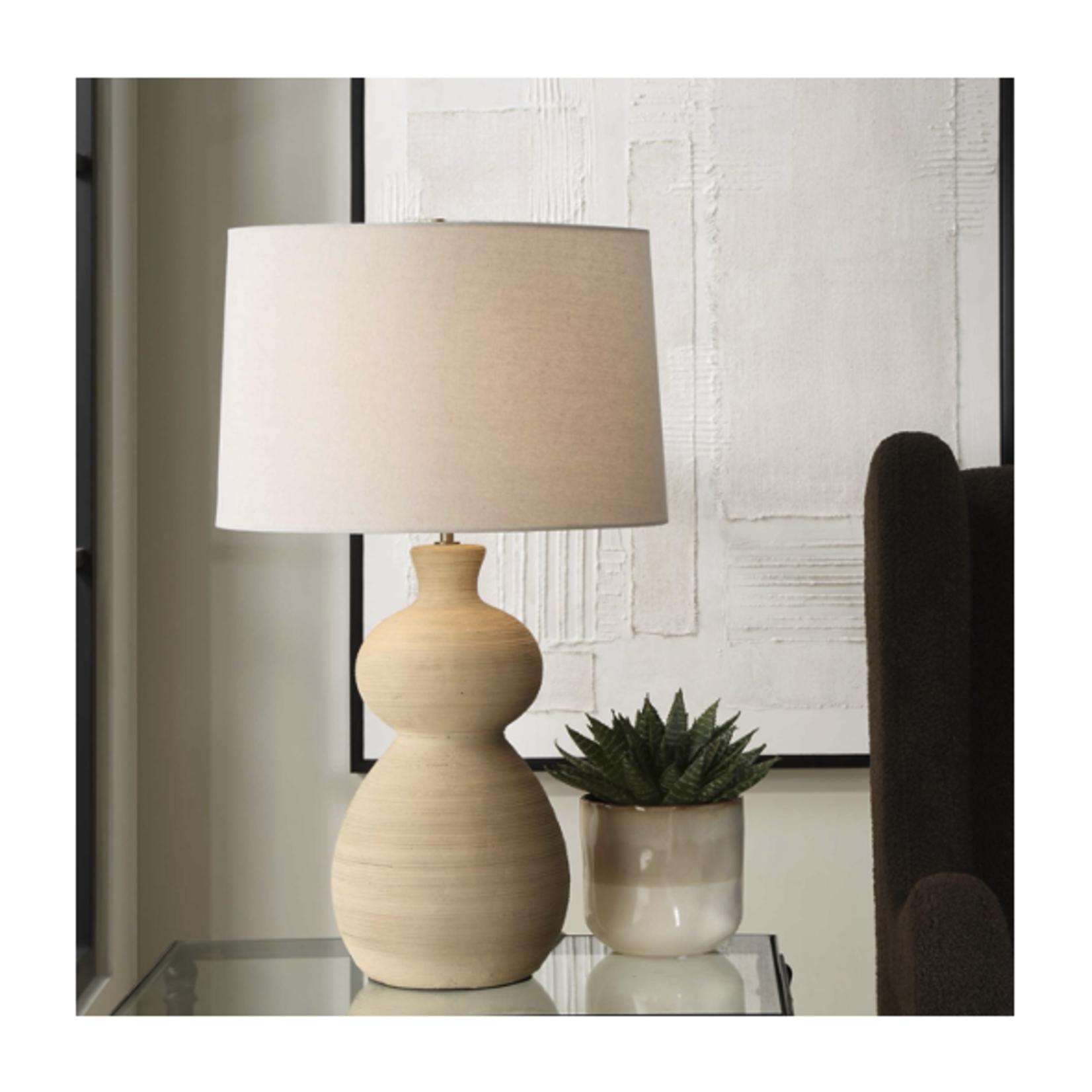 Outside The Box 28" Uttermost Pueblo Organic Clay & Antique Brass Ceramic Table Lamp