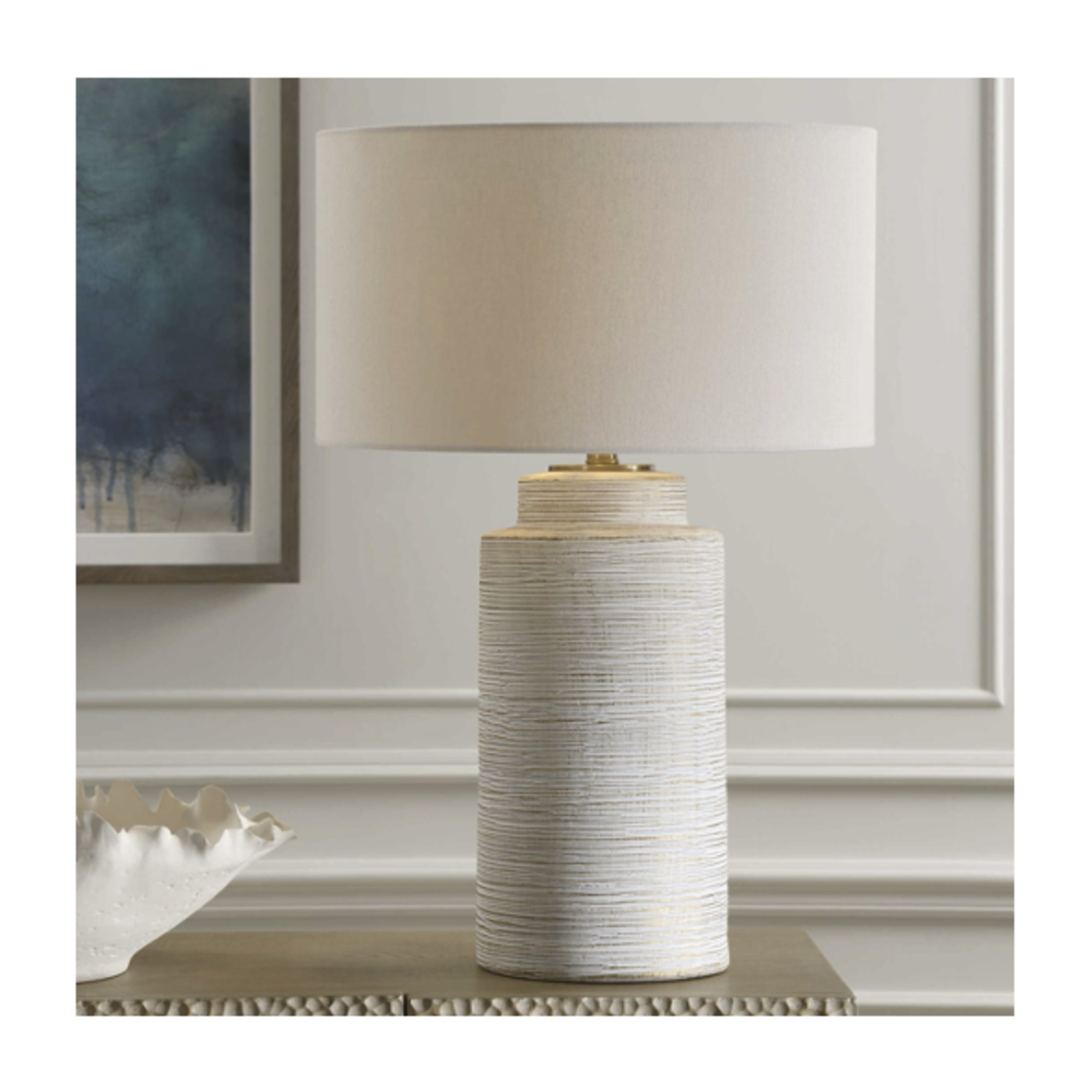 Outside The Box 27" Uttermost Crimp Ivory & Gold Leaf Understone Ceramic Table Lamp