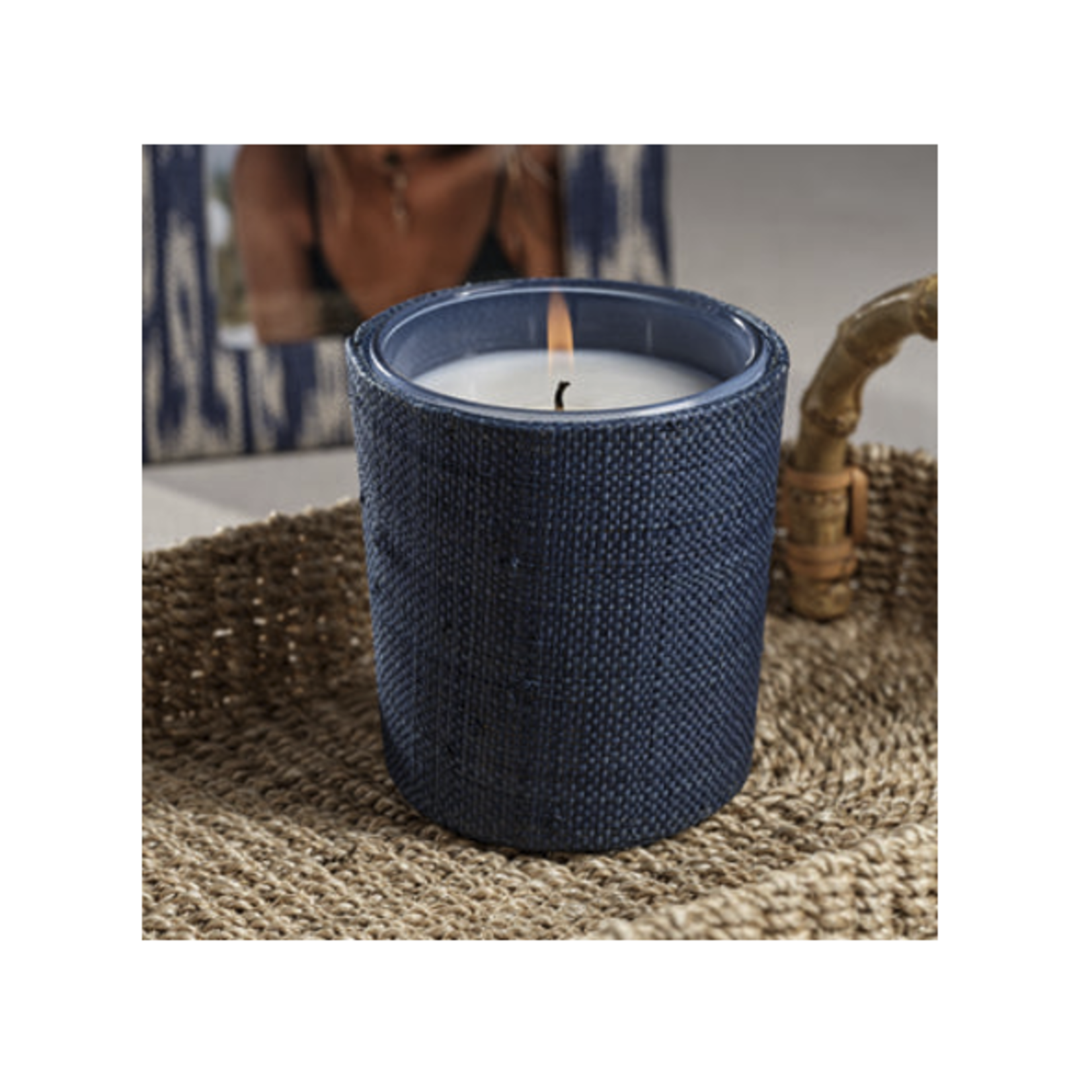 Outside The Box 5" Sunset Beach Scented Candle In Blue Navy Raffia Basket