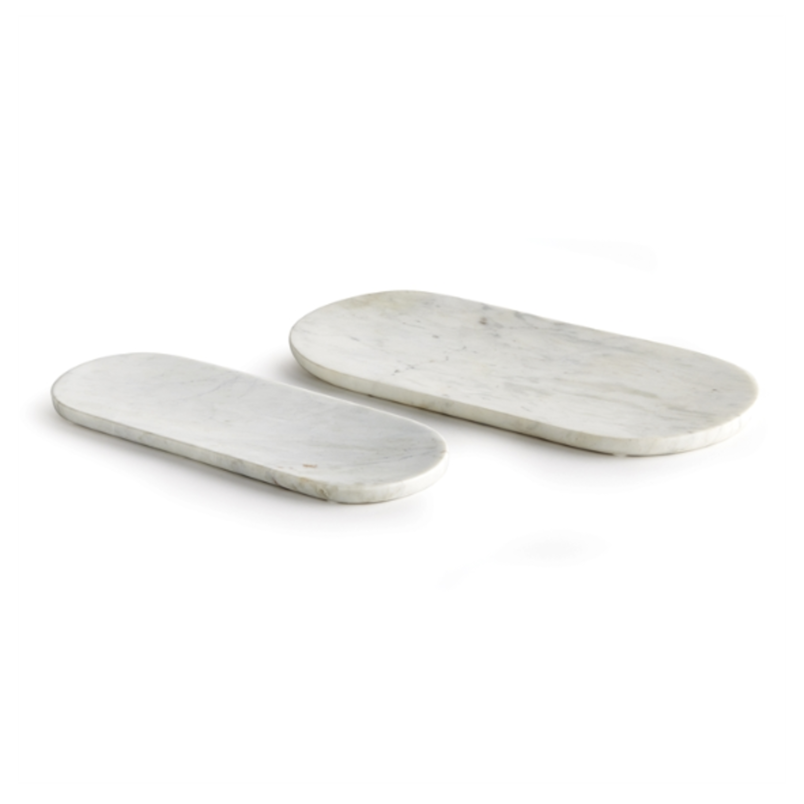 Outside The Box 16" & 14" Set Of 2 Amal White Marble Oval Trays