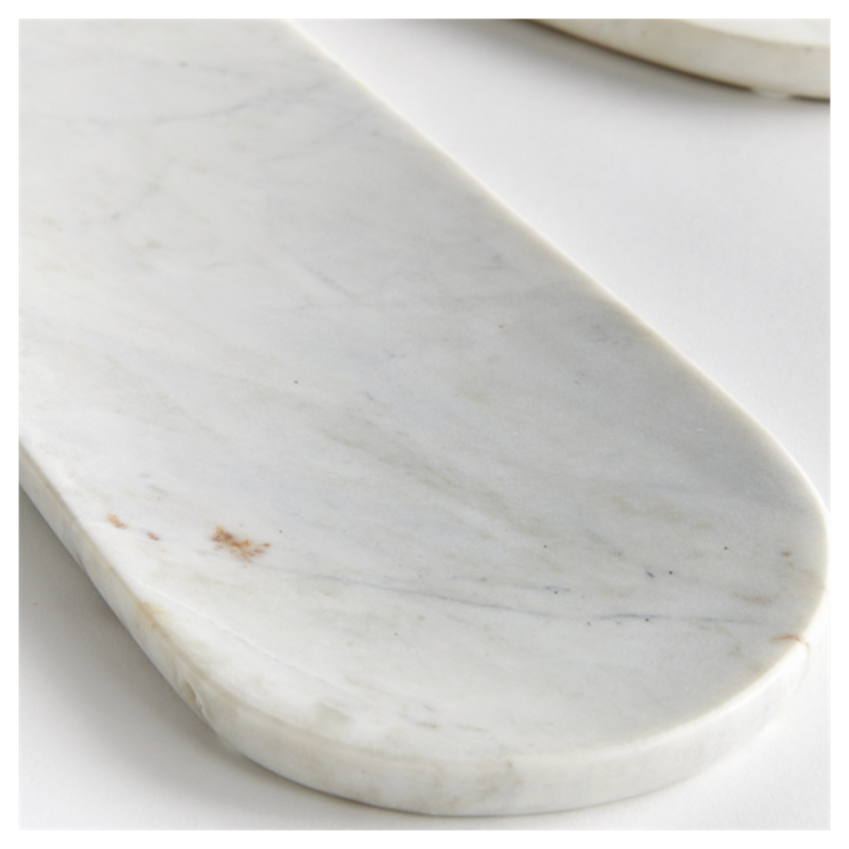 Outside The Box 16" & 14" Set Of 2 Amal White Marble Oval Trays