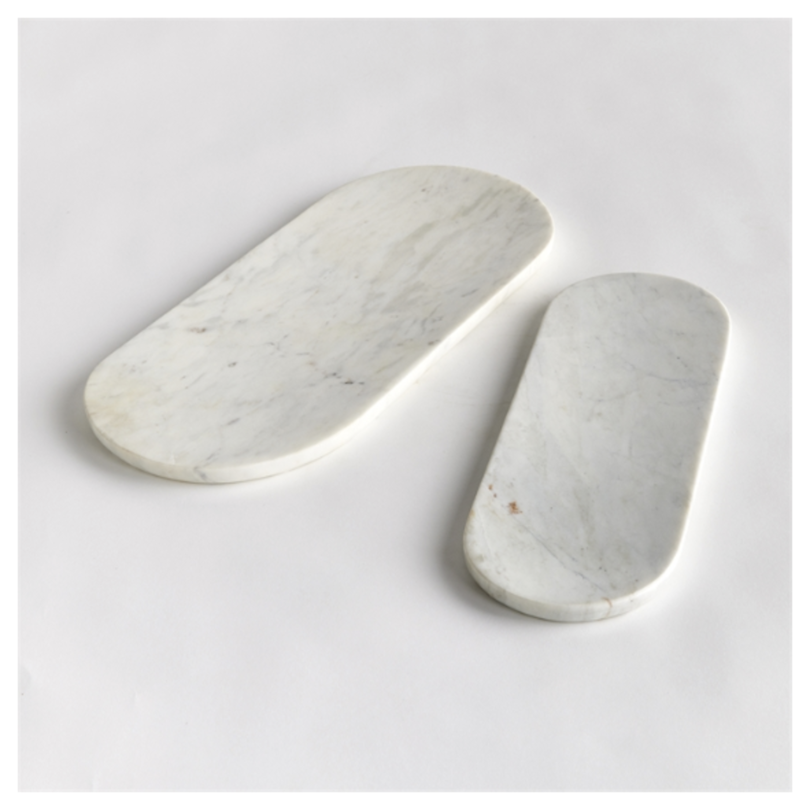 Outside The Box 16" & 14" Set Of 2 Amal White Marble Oval Trays