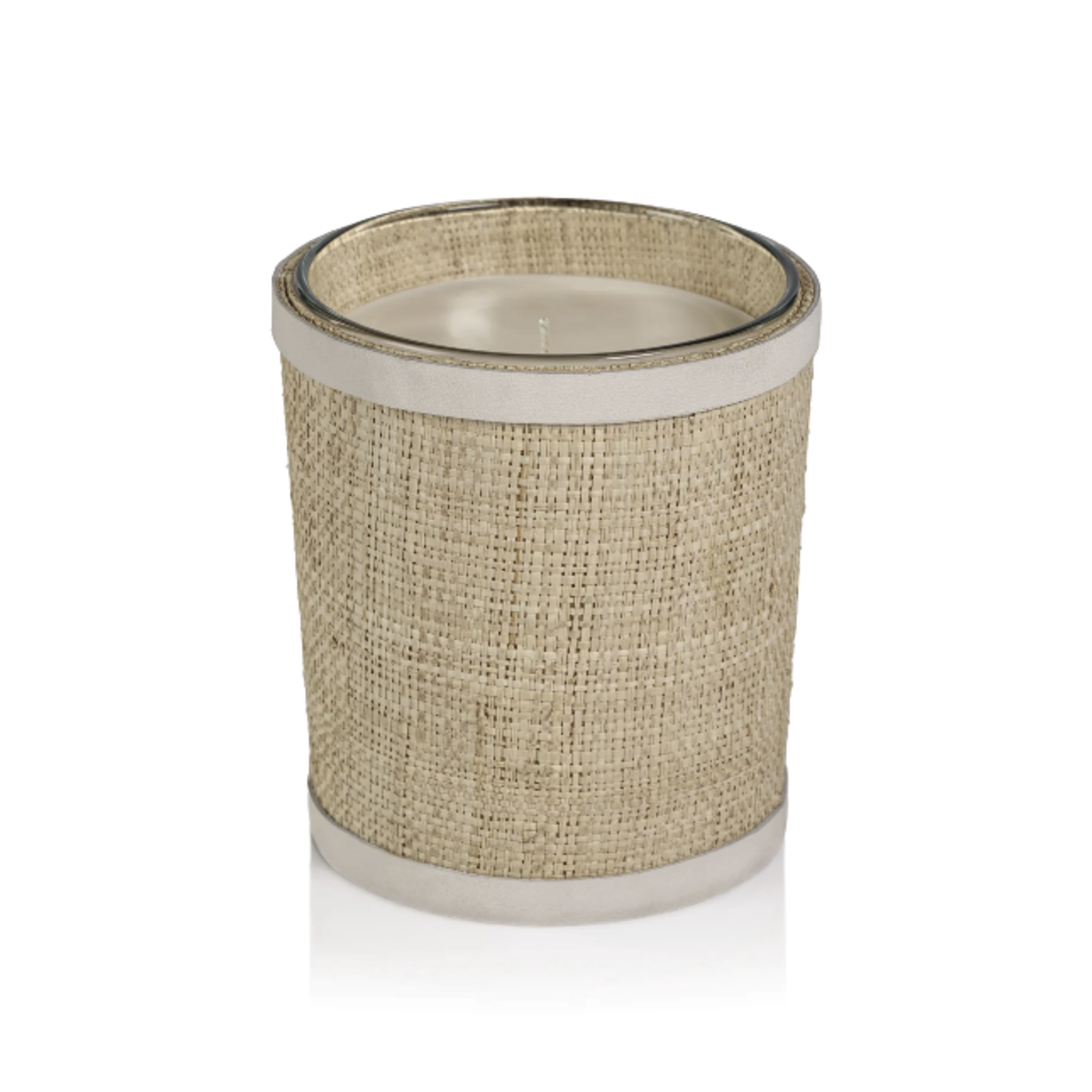 Outside The Box 5" Sea Salt & Coastal Mist Scented Candle In White Raffia Basket With Leather Trim Basket
