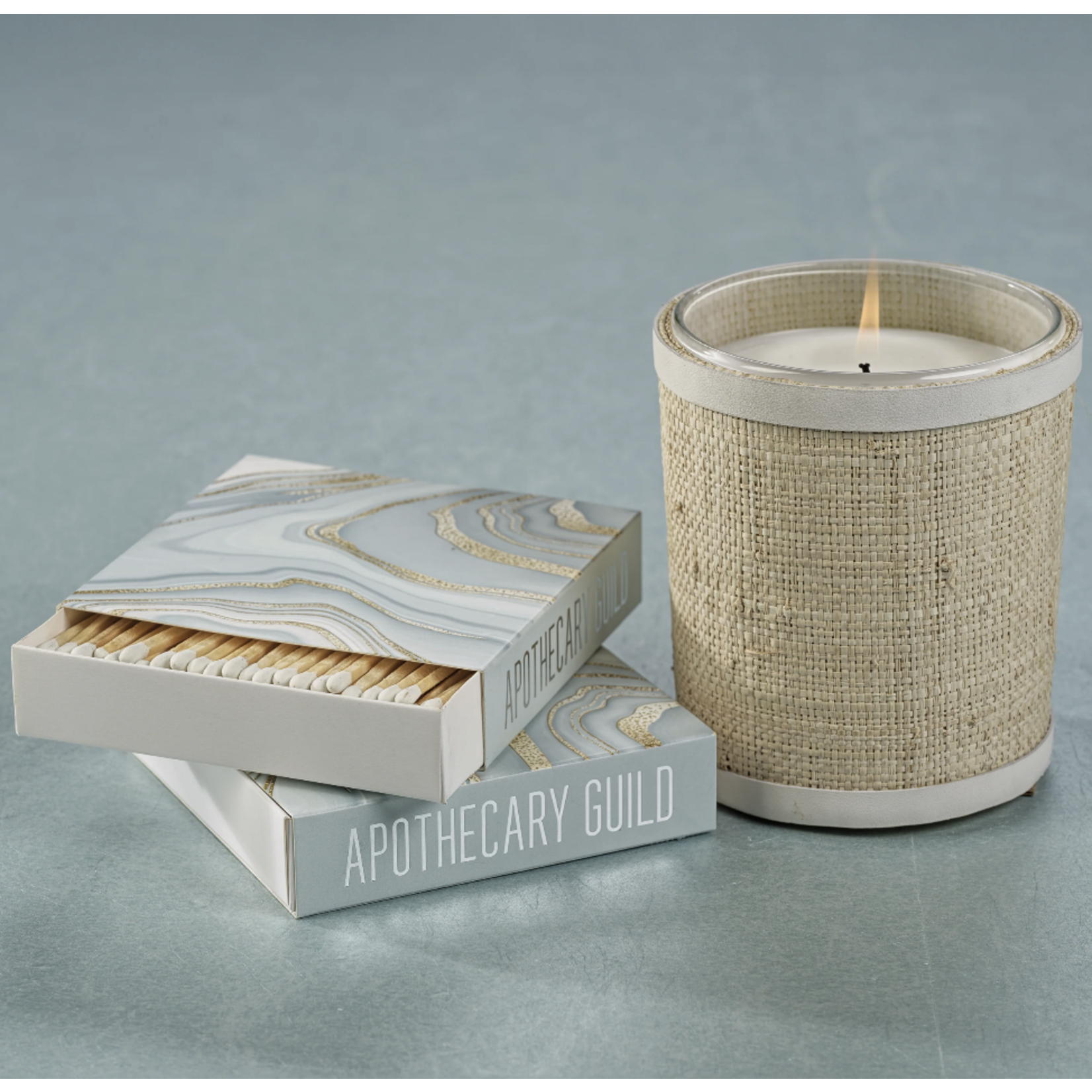 Outside The Box 5" Sea Salt & Coastal Mist Scented Candle In White Raffia Basket With Leather Trim Basket