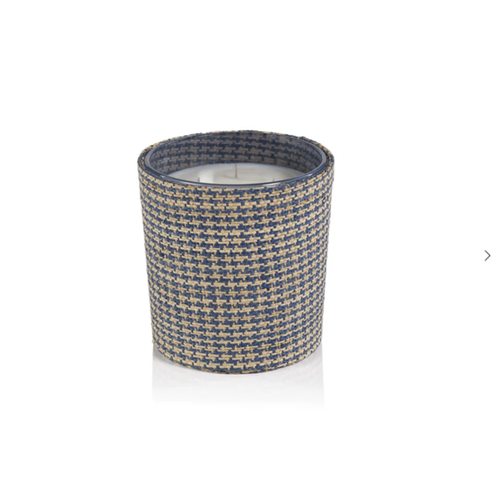 Outside The Box 5" Sunset Beach Scented Candle In Blue & Natural Houndstooth Raffia Basket