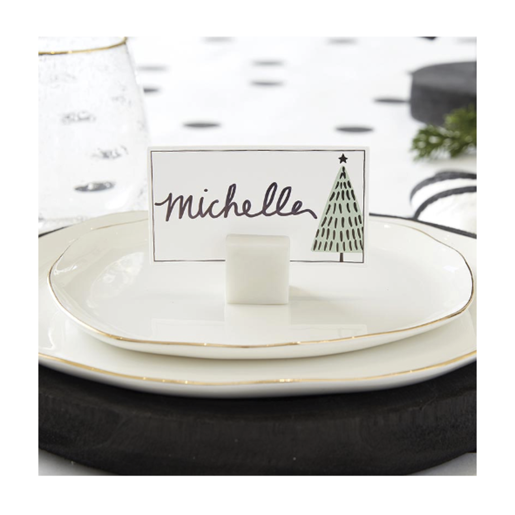 Outside The Box Set of 4 White Marble Placecard Holders