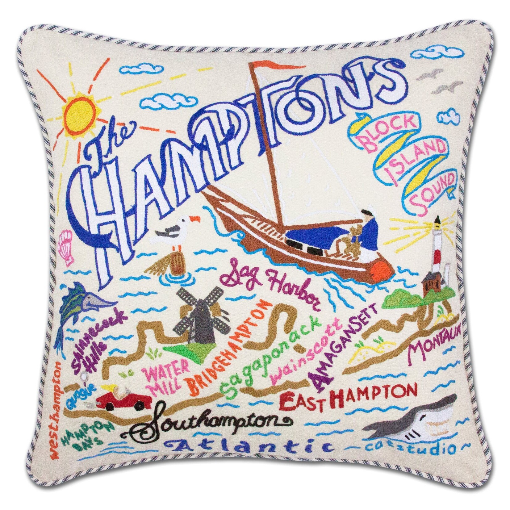 Outside The Box 20x20 Hamptons 100% Cotton Hand-Embroidered Pillow